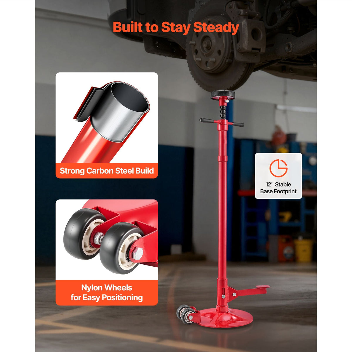 Underhoist Support Stand, 3/4 Ton (1653 lbs) Capacity Under Hoist Jack Stand with Two Wheels, Lifting from 51.97" to 80", Bearing Mounted Spin Handle, Foot Pedal, Support Vehicle Components