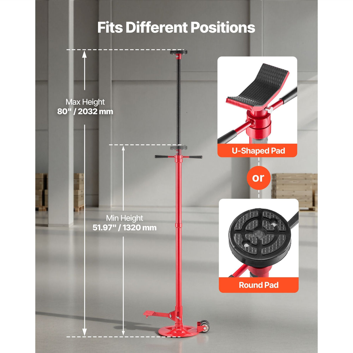 Underhoist Support Stand, 3/4 Ton (1653 lbs) Capacity Under Hoist Jack Stand with Two Wheels, Lifting from 51.97" to 80", Bearing Mounted Spin Handle, Foot Pedal, Support Vehicle Components