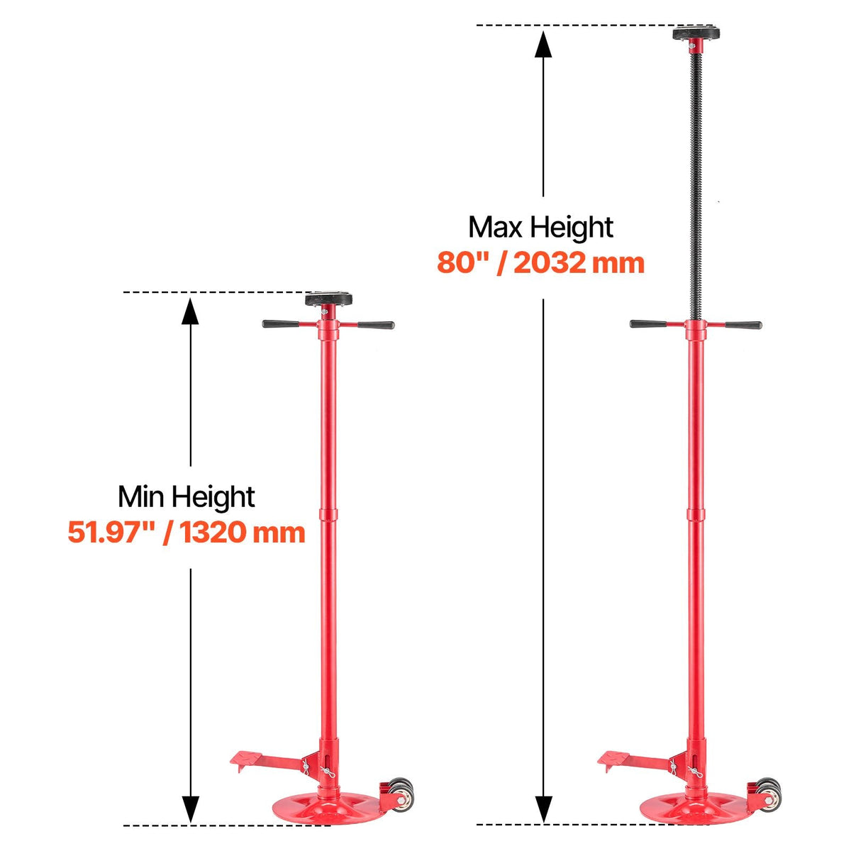 Underhoist Support Stand, 3/4 Ton (1653 lbs) Capacity Under Hoist Jack Stand with Two Wheels, Lifting from 51.97" to 80", Bearing Mounted Spin Handle, Foot Pedal, Support Vehicle Components