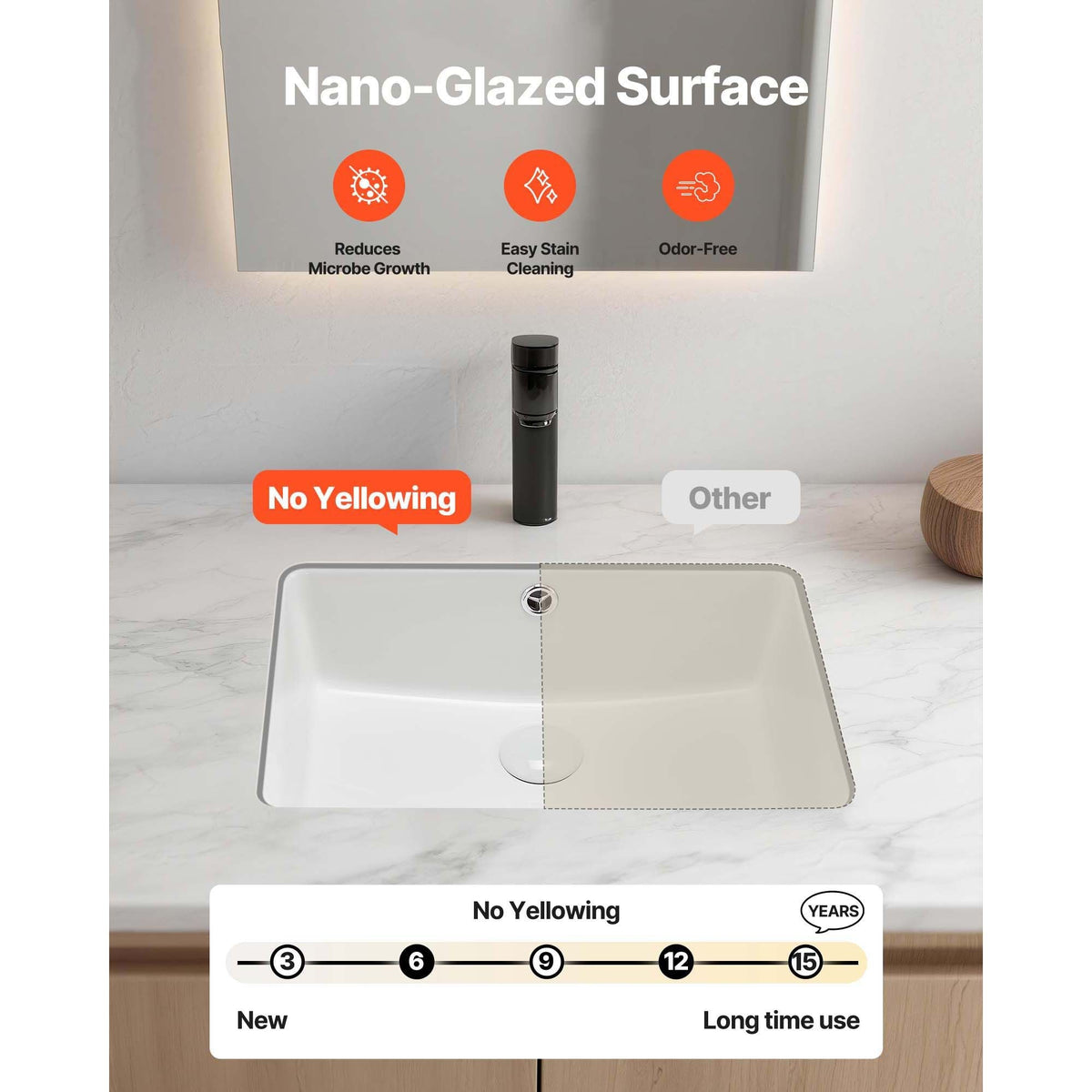 Undermount Bathroom Sink, 18.5 x 13.19 Inch Rectangular White Ceramic Vessel Sink with Overflow Hole, Under Counter Drop in Modern Lavatory Vanity Bath Wash Bowl Basin, Rectangle Small Space