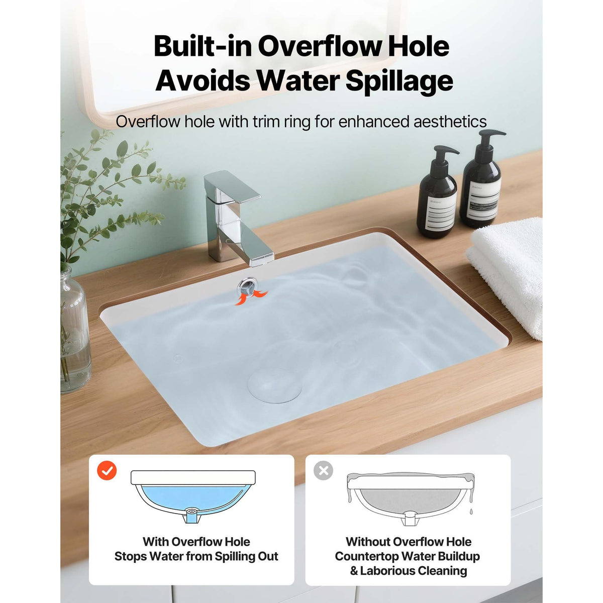 Undermount Bathroom Sink, 18.5 x 13.19 Inch Rectangular White Ceramic Vessel Sink with Overflow Hole, Under Counter Drop in Modern Lavatory Vanity Bath Wash Bowl Basin, Rectangle Small Space