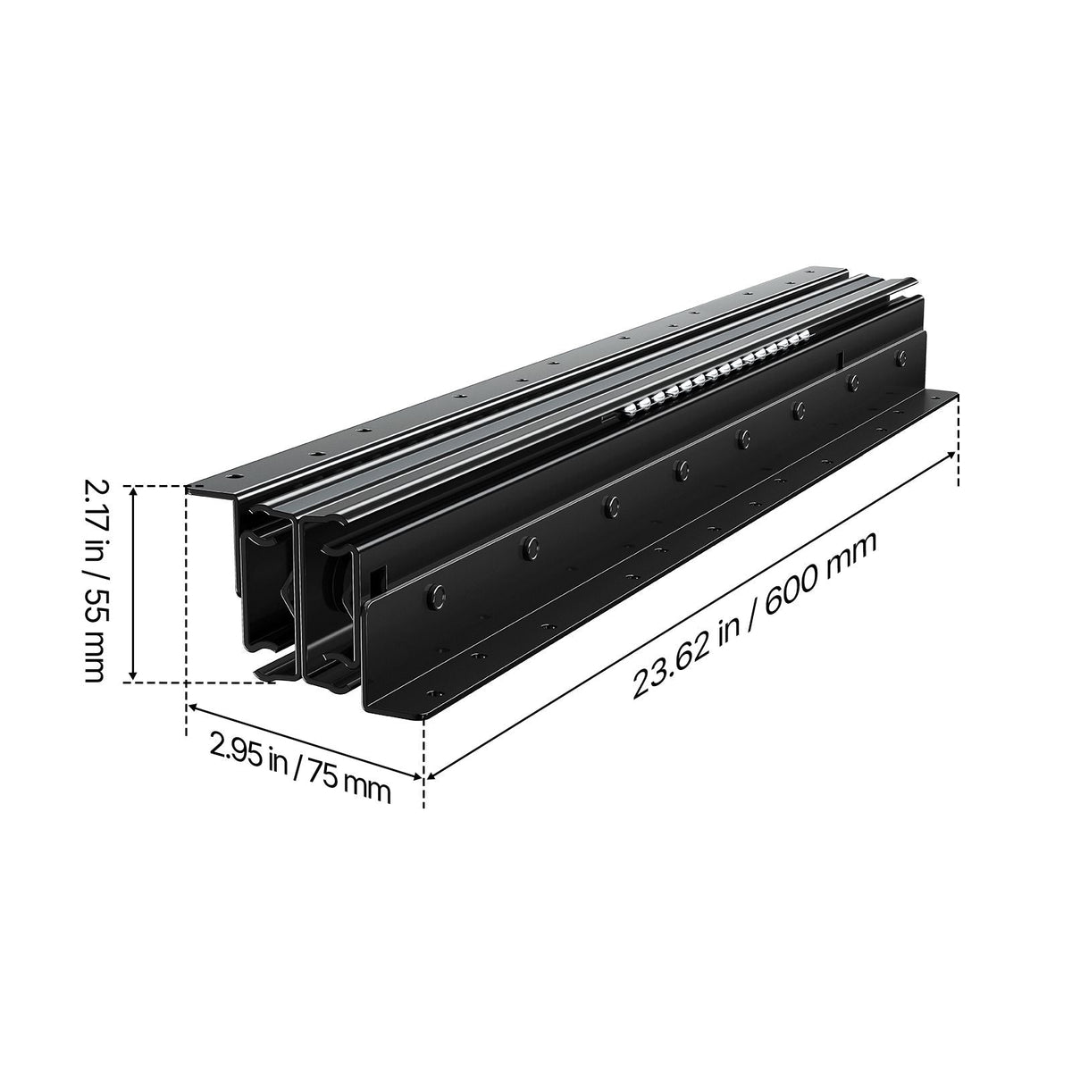 Undermount Drawer Slides, 24 inch, Full Extension Ball Bearing Under Stair Cabinet Rails, 260 LB Load Capacity Heavy Duty Bottom Stair Cabinet Glides Track Runners,for DIY Replacement, Black