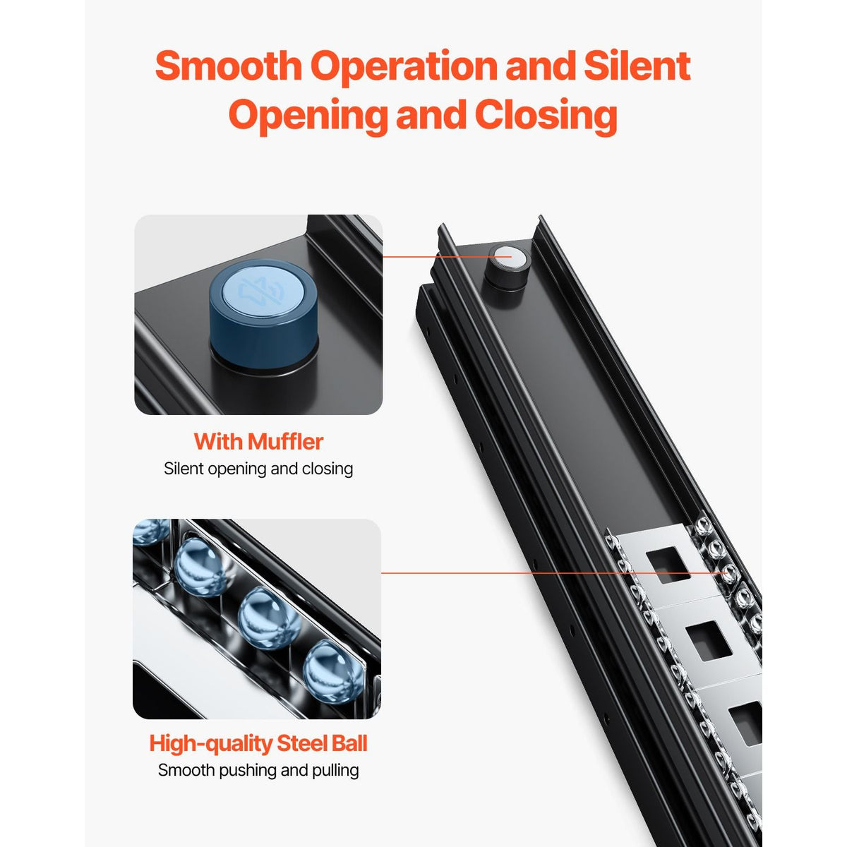 Undermount Drawer Slides, 32 inch, Full Extension Ball Bearing Under Stair Cabinet Rails, 260 LB Load Capacity Heavy Duty Bottom Stair Cabinet Glides Track Runners,for DIY Replacement, Black