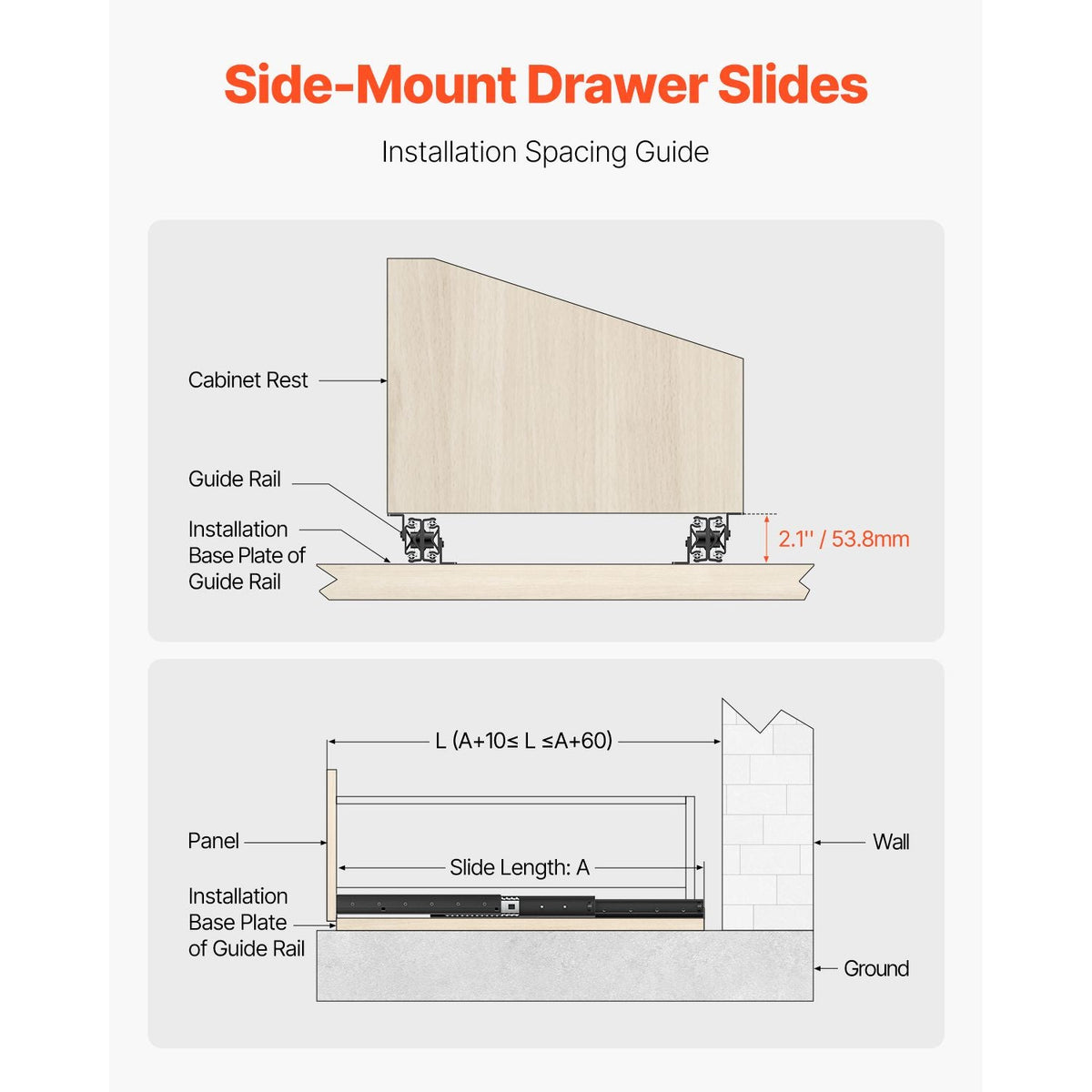 Undermount Drawer Slides, 32 inch, Full Extension Ball Bearing Under Stair Cabinet Rails, 260 LB Load Capacity Heavy Duty Bottom Stair Cabinet Glides Track Runners,for DIY Replacement, Black