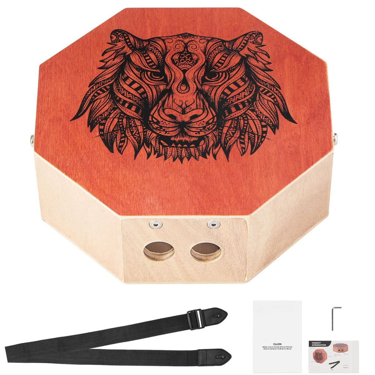 Unique Cajon Box Drum, with Internal Guitar Strings, Portable Wooden Percussion Box, Birch Wood Drum Musical Instrument with Adjustable Strap, for Beginners & Professionals, 11.6 x 11.6 x 4 in