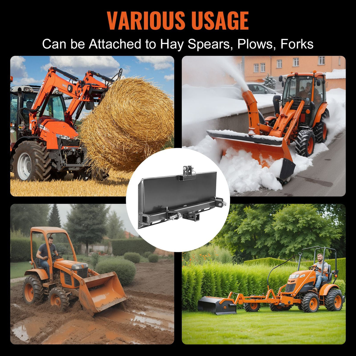 Universal 3-point Skid Steer Plate, 3/8" Skid Steer Attachment Plate, 7000lbs Skid Steer Mount Plate Steel Adapter Loader, Compatible with Deere, Kubota, Bobcat, Mahindra Skid Steers, Tractors