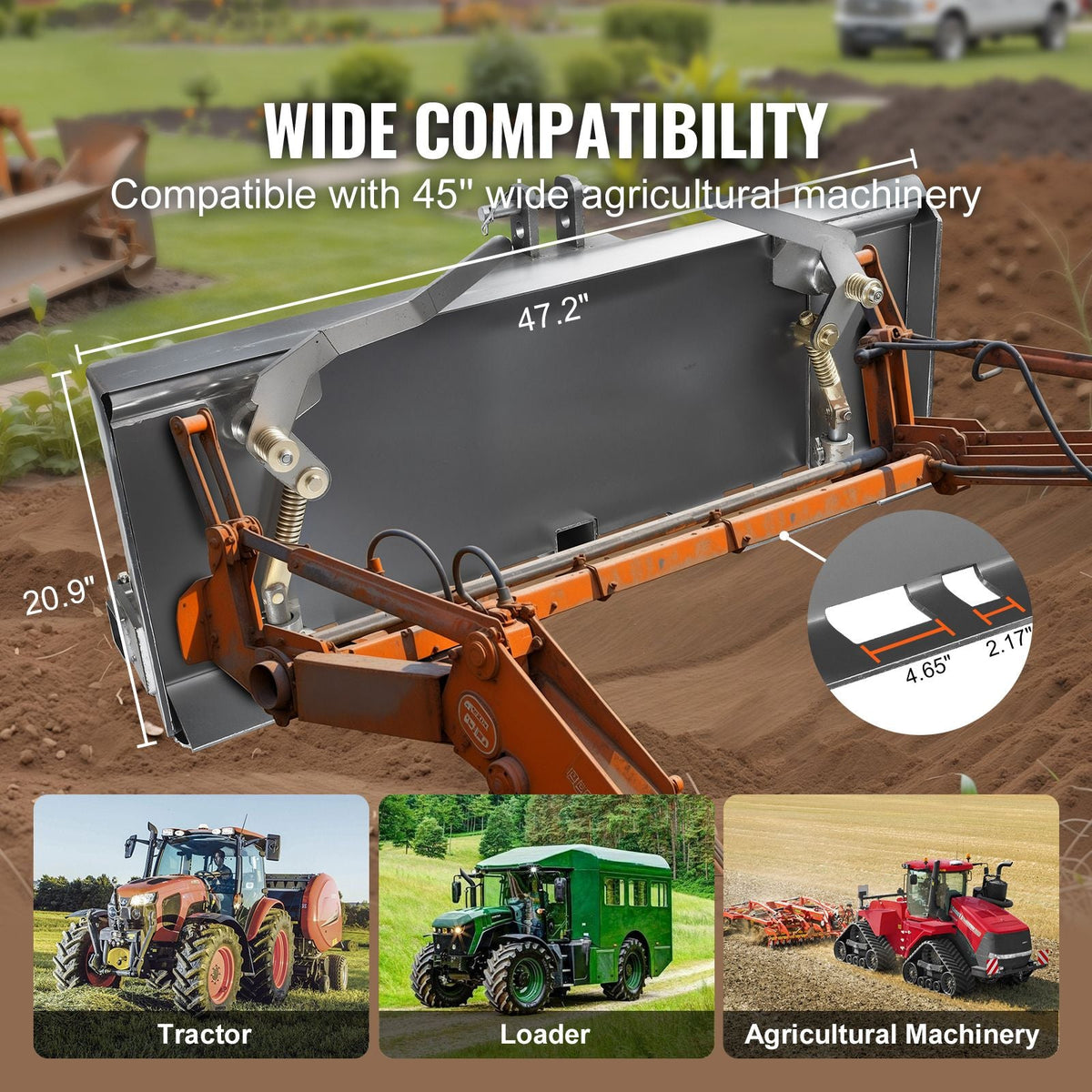 Universal 3-point Skid Steer Plate, 3/8" Skid Steer Attachment Plate, 7000lbs Skid Steer Mount Plate Steel Adapter Loader, Compatible with Deere, Kubota, Bobcat, Mahindra Skid Steers, Tractors