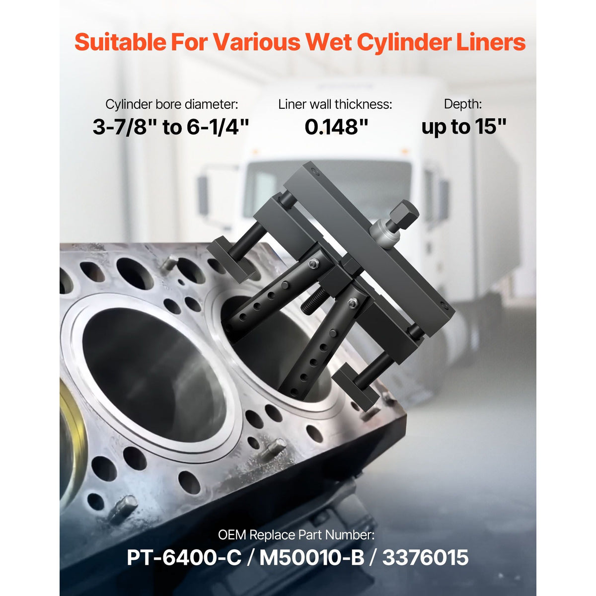 Universal Cylinder Liner Puller Assembly, Used for Mack Cummins Cat on Wet Liner from 3-7/8 in to 6-1/4 in Bore, Diesel Engine Cylinder Liner Removal Tool, Replace PT-6400-C, M50010-B, 3376015