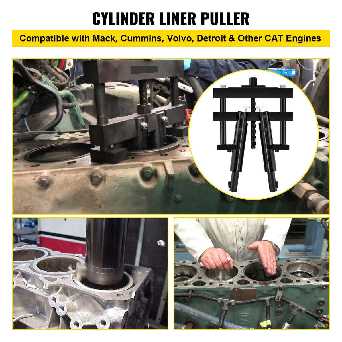 Universal Cylinder Liner Puller Compatible with Caterpillar CAT Mack Cummins, Works on Heavy-Duty Diesel Engines Wet Liners from 3-7/8\" to 6-1/4\" Bore, Replace PT-6400-C, 3376015, M50010-B