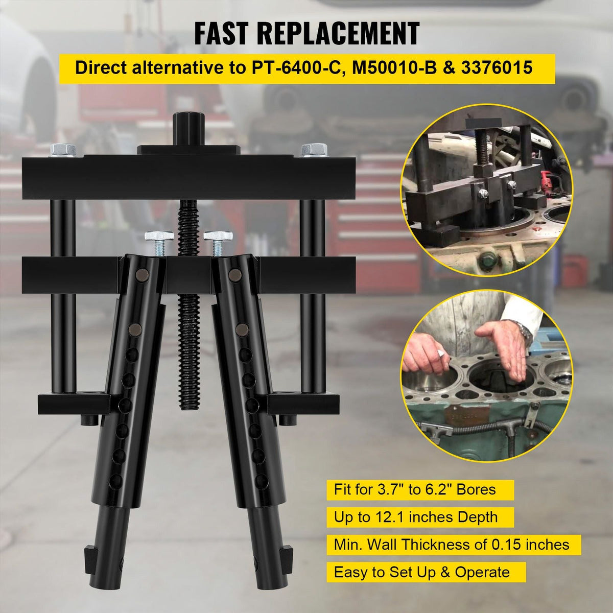 Universal Cylinder Liner Puller Compatible with Caterpillar CAT Mack Cummins, Works on Heavy-Duty Diesel Engines Wet Liners from 3-7/8\" to 6-1/4\" Bore, Replace PT-6400-C, 3376015, M50010-B