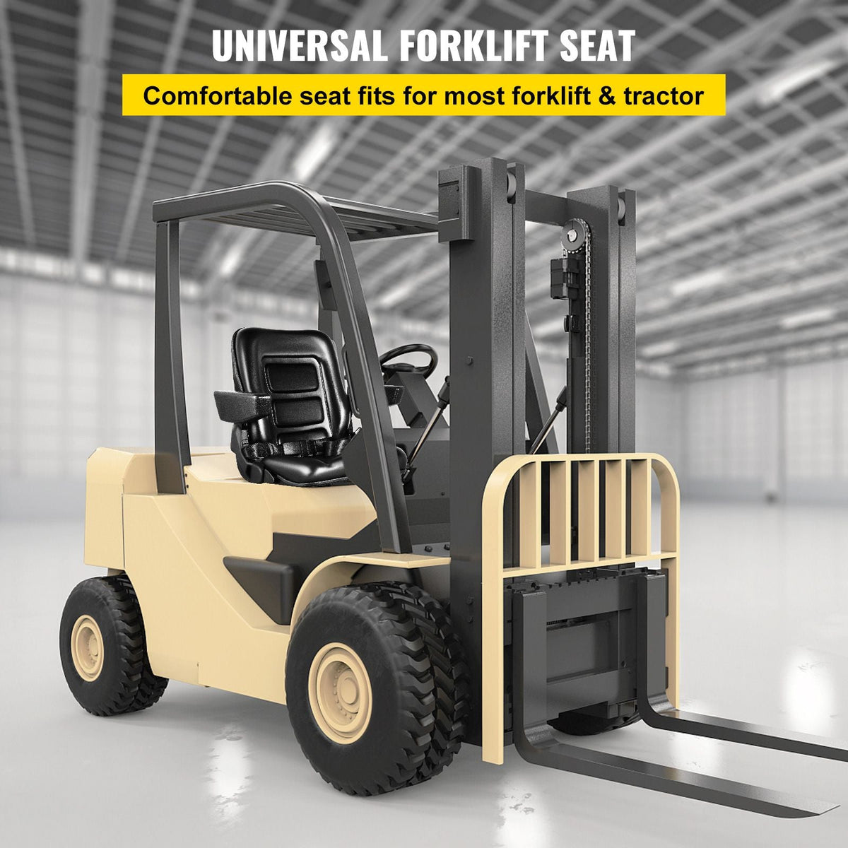 Universal Forklift Seat Black PVC Tractor Seat, 6\"/150MM Adjustable Mower Seat Foldable Seat Including Armrests, Seat Belt, Seat Switch, Skid Steer Seat Fit Forklift, Tractor, Skid Loader