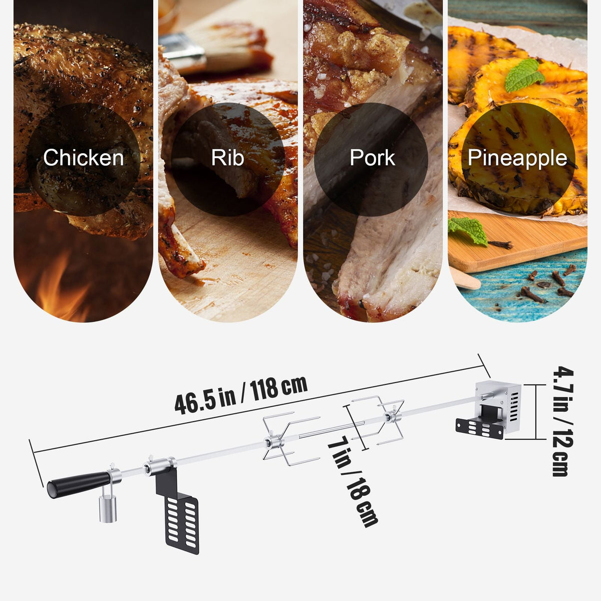 Universal Grill Rotisserie Kit for Grills, Electric BBQ Grill with 110V 9W Motor, Stainless Steel Automatic Grilling Kit, Heavy Duty 32"/39" Hexagon Spit Rod, 26 lbs Capacity Grill Attachment