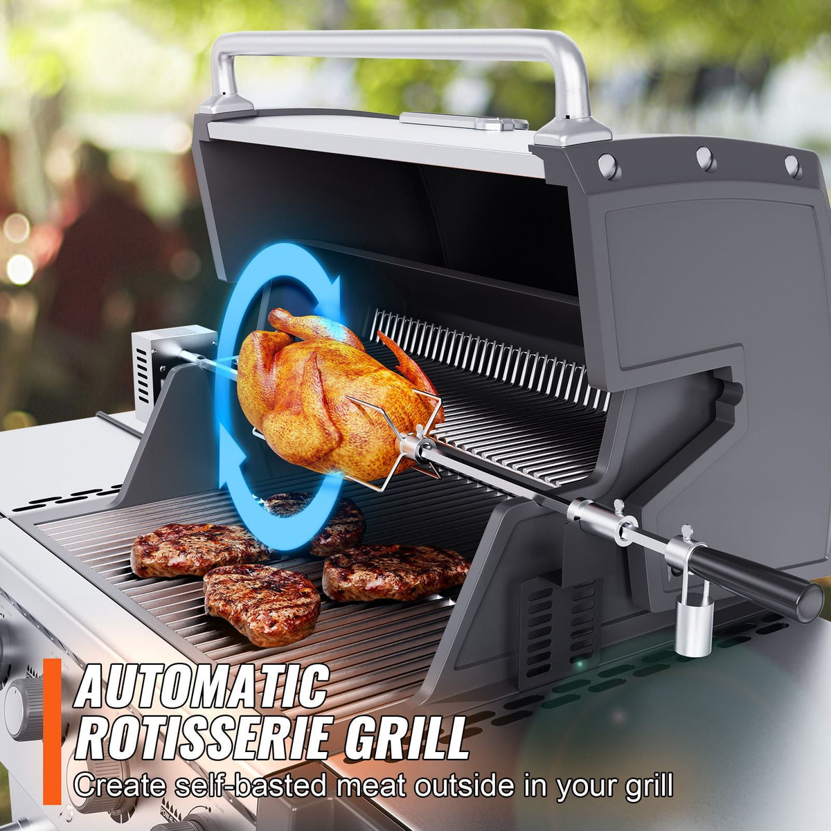 Universal Grill Rotisserie Kit for Grills, Electric BBQ Grill with 110V 9W Motor, Stainless Steel Automatic Grilling Kit, Heavy Duty 32"/39" Hexagon Spit Rod, 26 lbs Capacity Grill Attachment