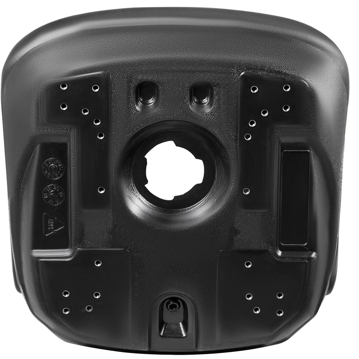 Universal Lawn Tractor Seat Replacement, Compact High Back Mower Seat, Black Vinyl Forklift Seat, Central Drain Hole Skid Steer Seat with Mounting Bolt Patterns of 8\" x 11.5\" & 11.25\" x 11.5\