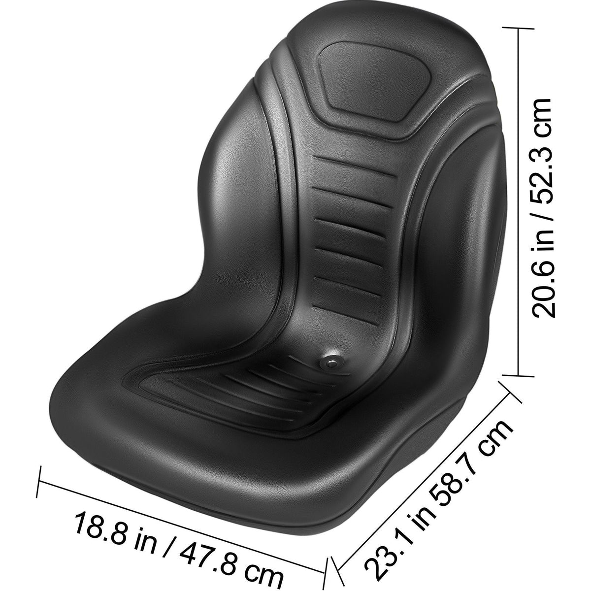 Universal Lawn Tractor Seat Replacement, Compact High Back Mower Seat, Black Vinyl Forklift Seat, Central Drain Hole Skid Steer Seat with Mounting Bolt Patterns of 8\" x 11.5\" & 11.25\" x 11.5\