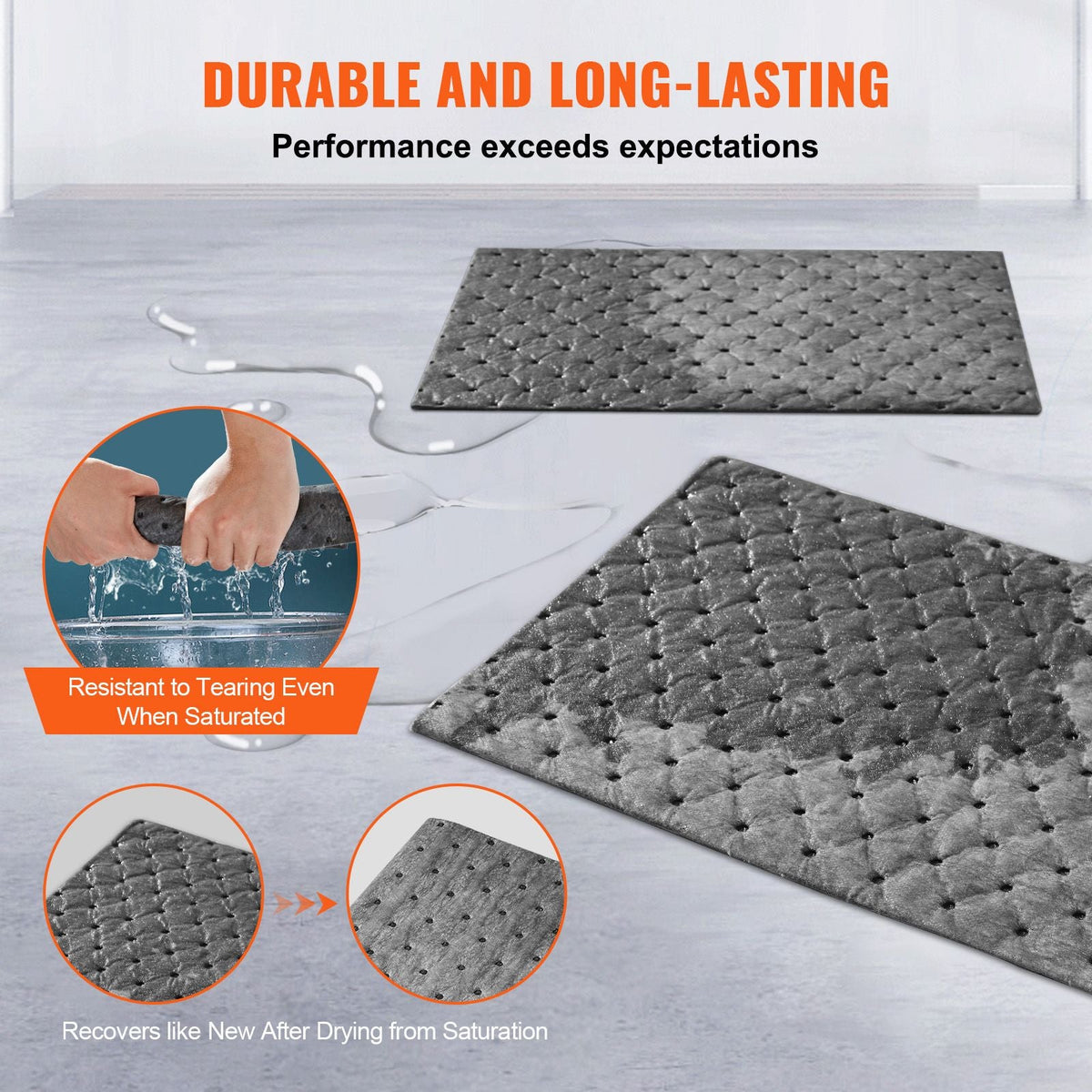 Universal Spill Kit, Spill Control Supplies 43 pcs, Includes 30 Universal Sorbent Pads, 2 Universal Sorbent Socks 3"x4', 2 Disposal Pillows, Rubber Gloves, and Bag