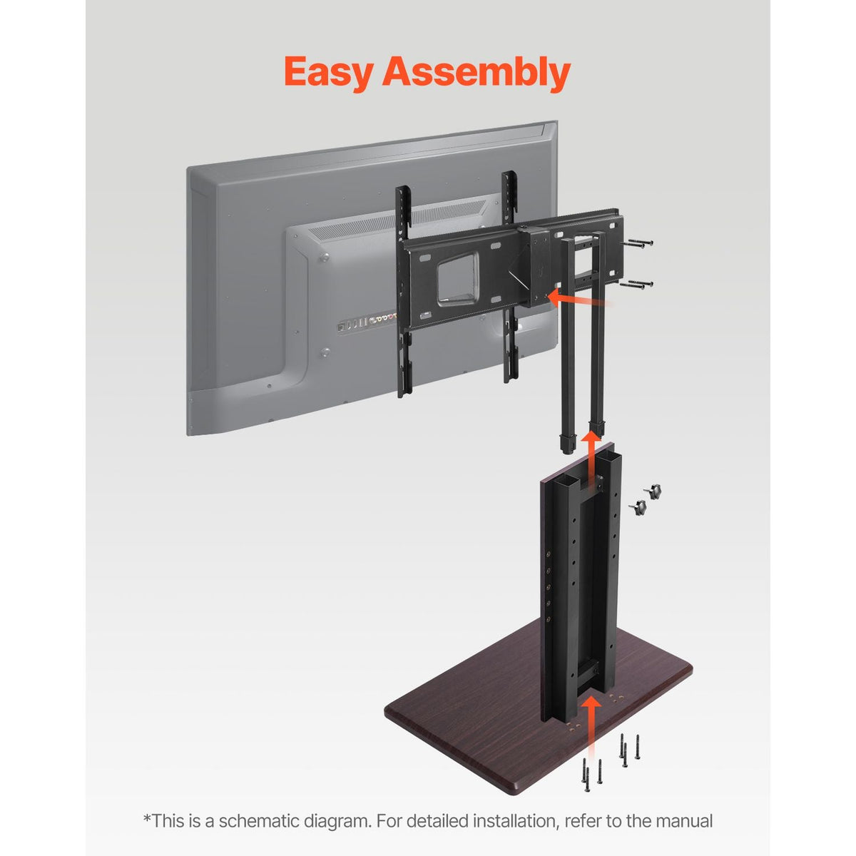 Universal TV Stand, Table Top TV Stand for 32-70 inch Screens, Swivel and Height Adjustable TV Mount Stand Holds up to 99 lbs with Power Strip, for Living Room, Bedroom, MAX VESA 600 x 400 mm
