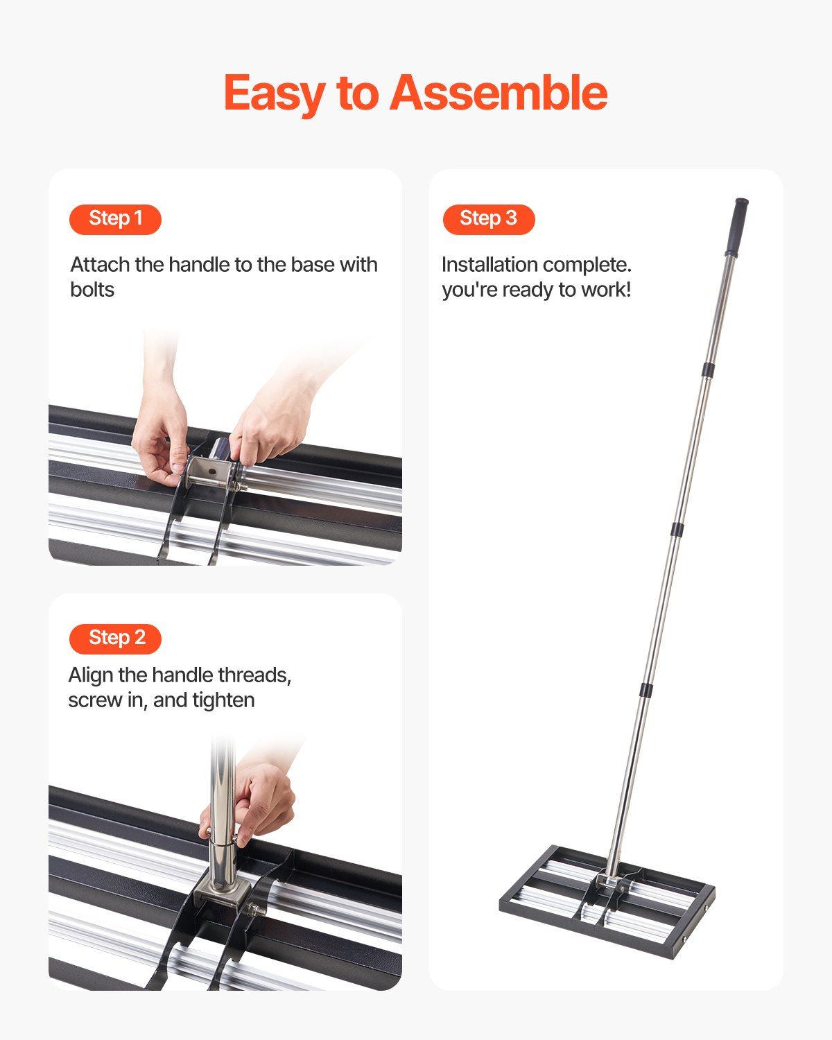 Updated Lawn Leveling Rake with Roller, 17" x 10" Stainless Steel Lawn Leveler with 63.4" Adjustable Handle, Heavy Duty Yard Leveling Rake, Effort Saving Lawn Leveling Tool for Yard Golf Court