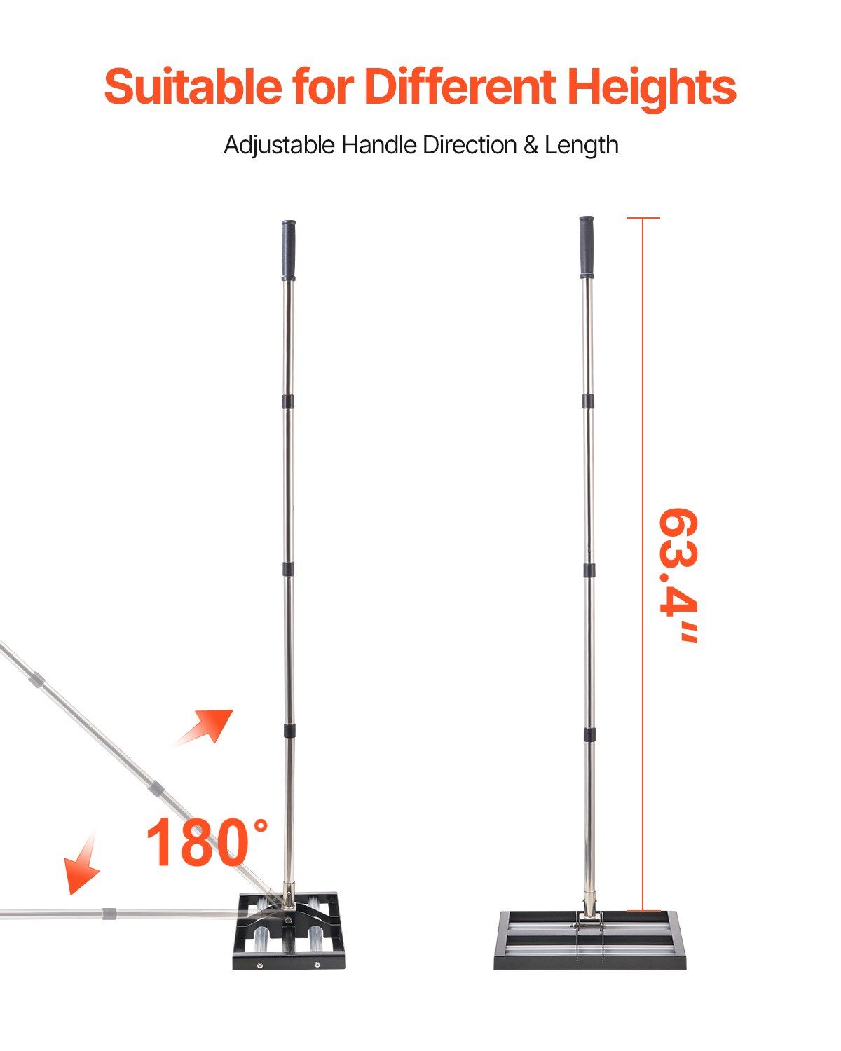 Updated Lawn Leveling Rake with Roller, 17" x 10" Stainless Steel Lawn Leveler with 63.4" Adjustable Handle, Heavy Duty Yard Leveling Rake, Effort Saving Lawn Leveling Tool for Yard Golf Court