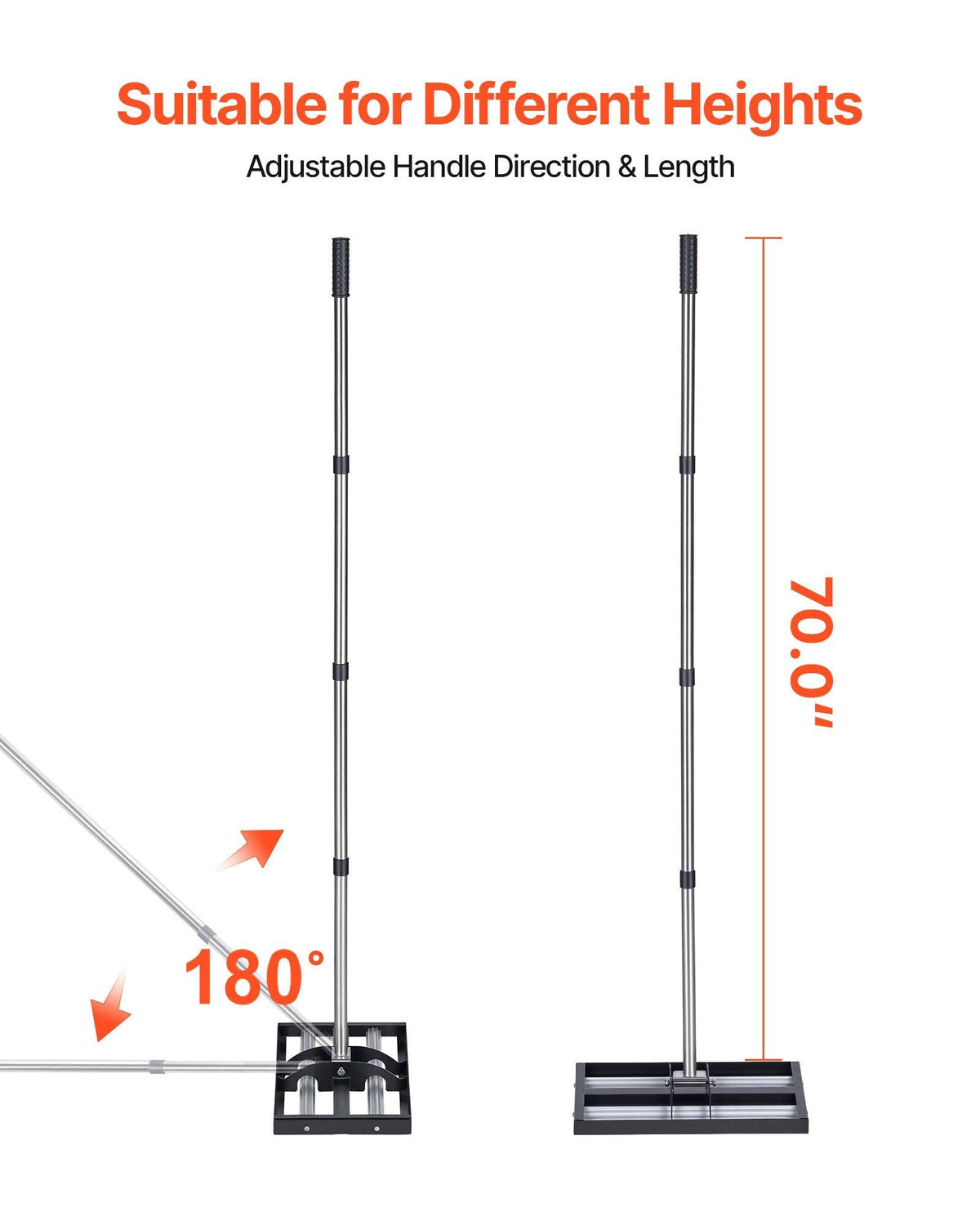 Updated Lawn Leveling Rake with Roller, 17" x 10" Stainless Steel Lawn Leveler with 63.4" Adjustable Handle, Heavy Duty Yard Leveling Rake, Effort Saving Lawn Leveling Tool for Yard Golf Court