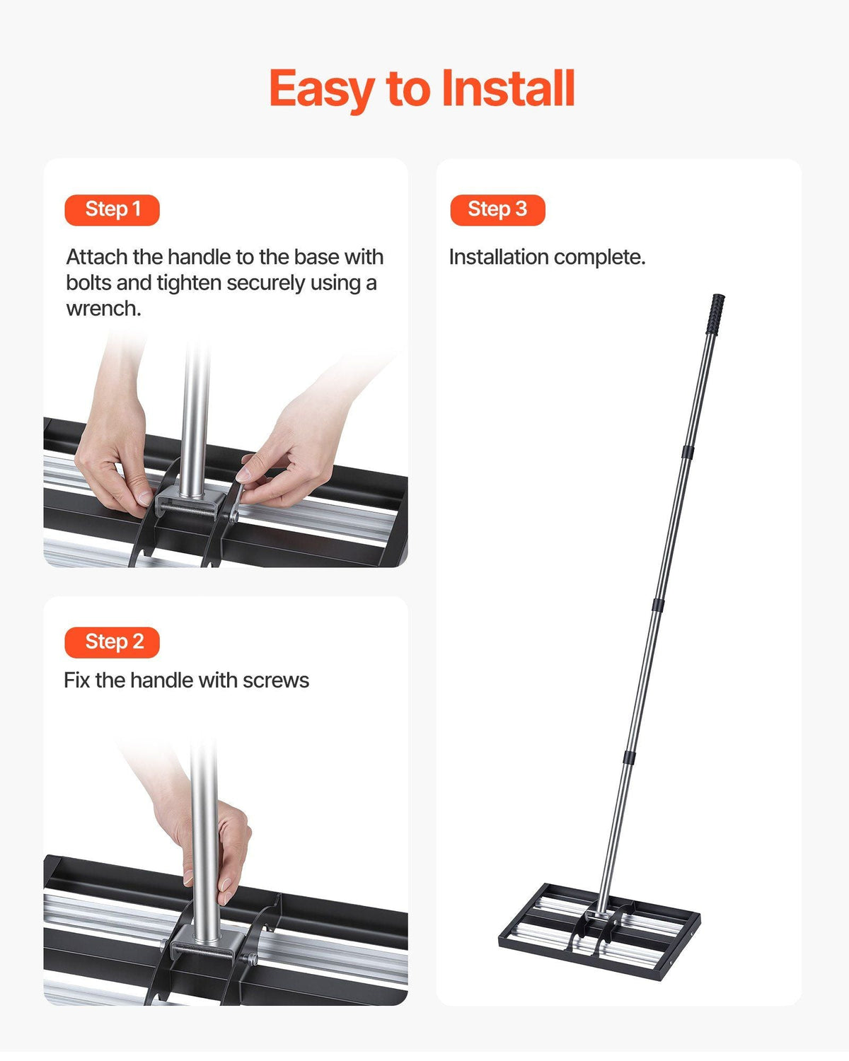 Updated Lawn Leveling Rake with Roller, 17" x 10" Stainless Steel Lawn Leveler with 63.4" Adjustable Handle, Heavy Duty Yard Leveling Rake, Effort Saving Lawn Leveling Tool for Yard Golf Court