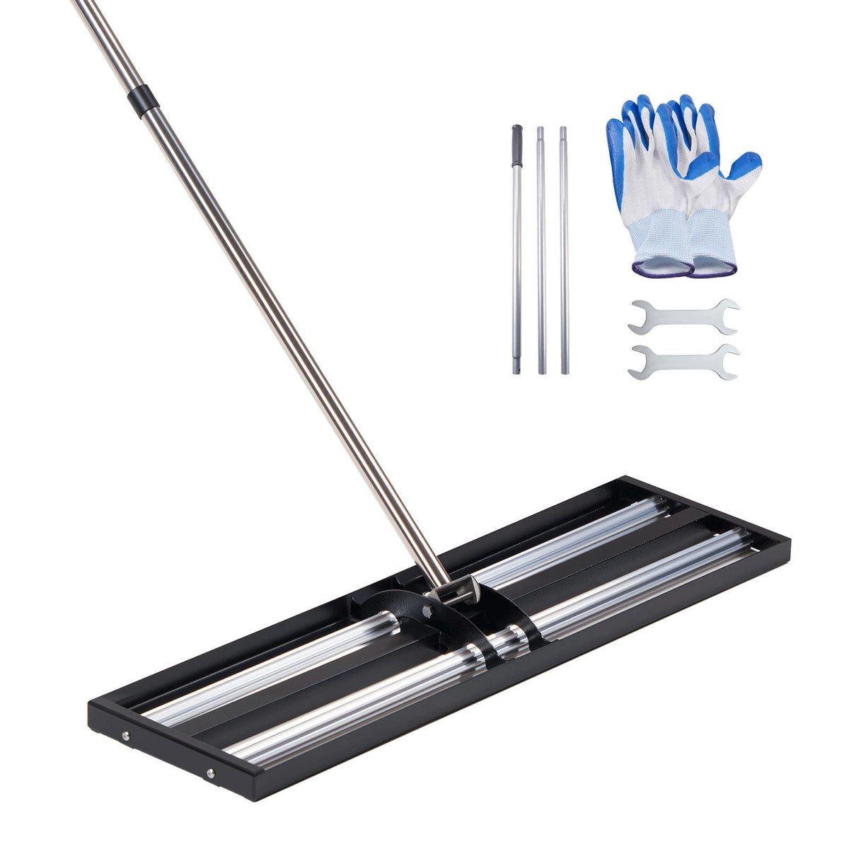 Updated Lawn Leveling Rake with Roller, 48'' x 10" Stainless Steel Lawn Leveler with 83.9'' Adjustable Handle, Heavy Duty Yard Leveling Rake, Effort Saving Lawn Leveling Tool for Yard Golf Court