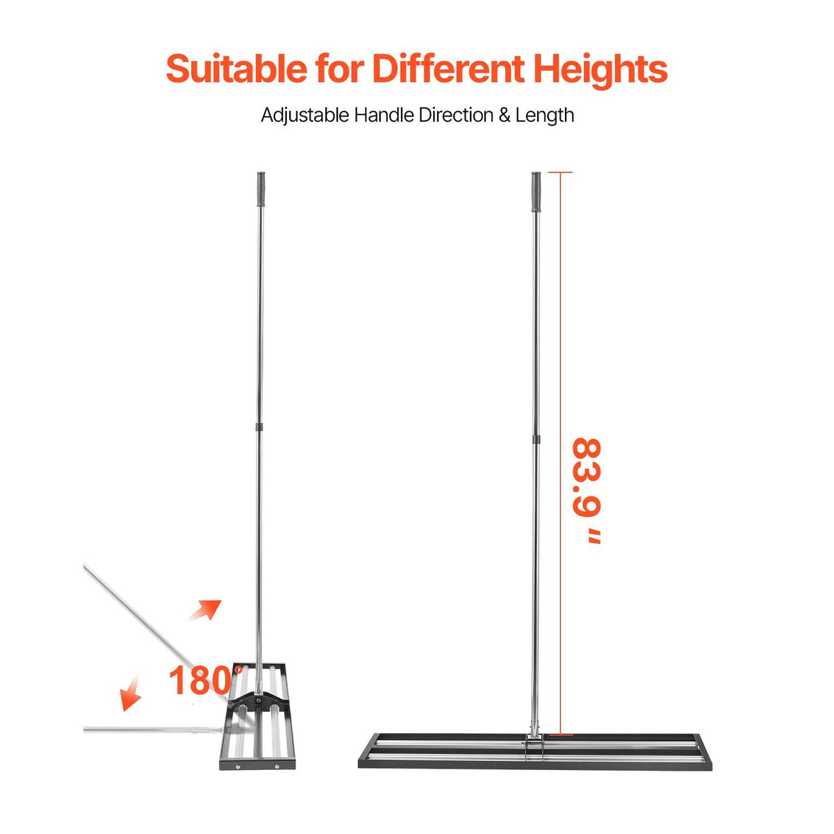 Updated Lawn Leveling Rake with Roller, 48'' x 10" Stainless Steel Lawn Leveler with 83.9'' Adjustable Handle, Heavy Duty Yard Leveling Rake, Effort Saving Lawn Leveling Tool for Yard Golf Court