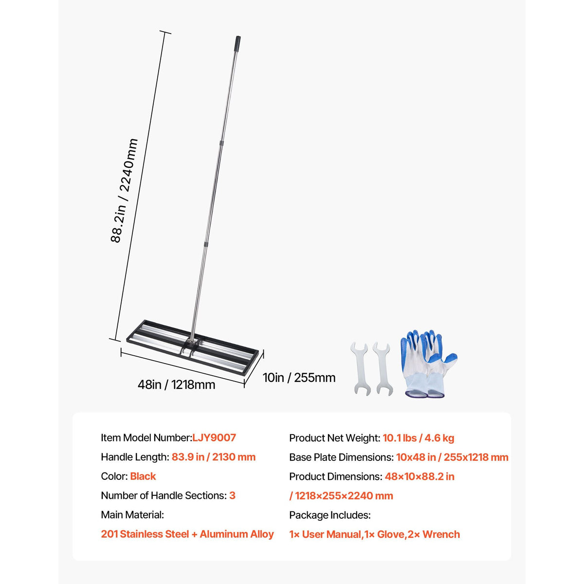 Updated Lawn Leveling Rake with Roller, 48'' x 10" Stainless Steel Lawn Leveler with 83.9'' Adjustable Handle, Heavy Duty Yard Leveling Rake, Effort Saving Lawn Leveling Tool for Yard Golf Court