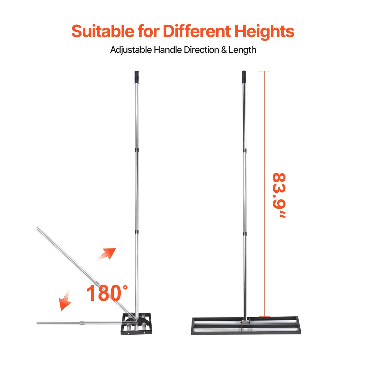 Updated Lawn Leveling Rake with Roller, 48'' x 10" Stainless Steel Lawn Leveler with 83.9'' Adjustable Handle, Heavy Duty Yard Leveling Rake, Effort Saving Lawn Leveling Tool for Yard Golf Court