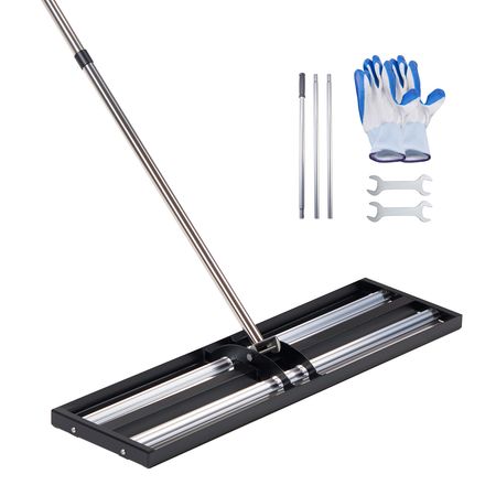 Updated Lawn Leveling Rake with Roller, 48'' x 10" Stainless Steel Lawn Leveler with 83.9'' Adjustable Handle, Heavy Duty Yard Leveling Rake, Effort Saving Lawn Leveling Tool for Yard Golf Court