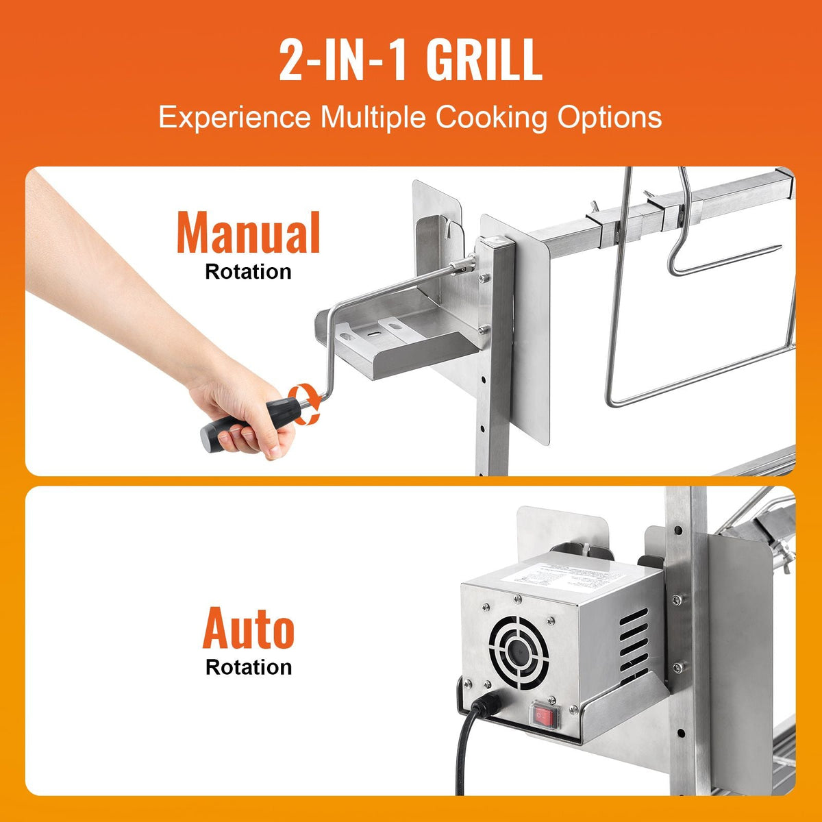 Upgrade Rotisserie Grill, 35 Inch 90 Lbs Capacity, BBQ Whole Pig Lamb Goat Charcoal Spit Grill, Electric 42W Motor Stainless Steel Rotisserie Roaster with Lockable Wheels, for Camping Outdoor