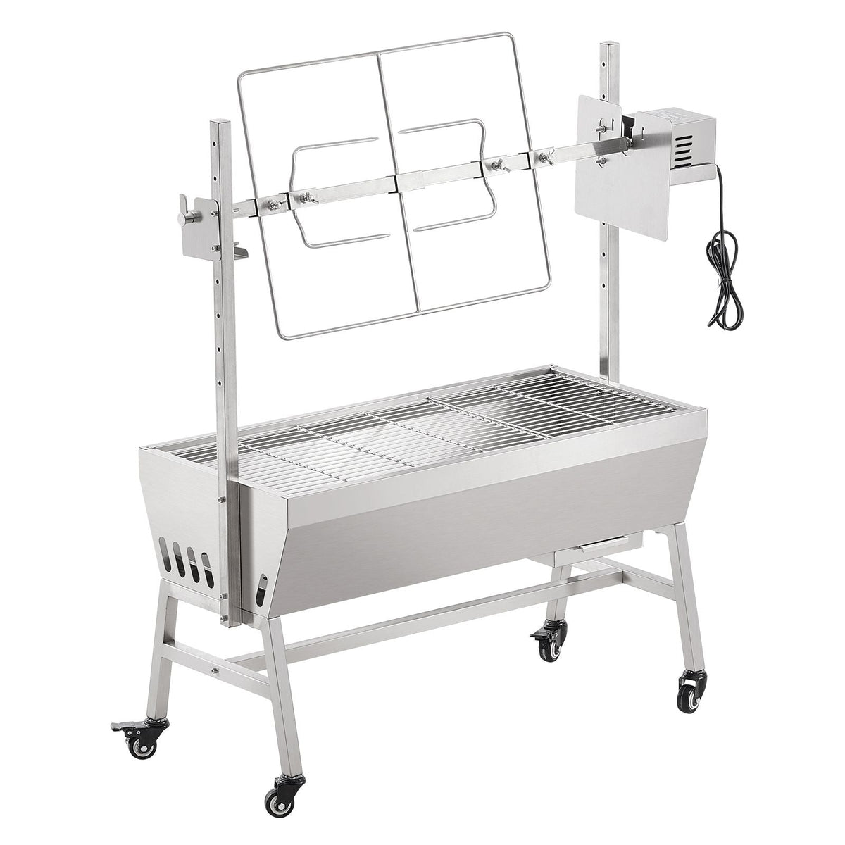 Upgrade Rotisserie Grill, 35 Inch 90 Lbs Capacity, BBQ Whole Pig Lamb Goat Charcoal Spit Grill, Electric 42W Motor Stainless Steel Rotisserie Roaster with Lockable Wheels, for Camping Outdoor