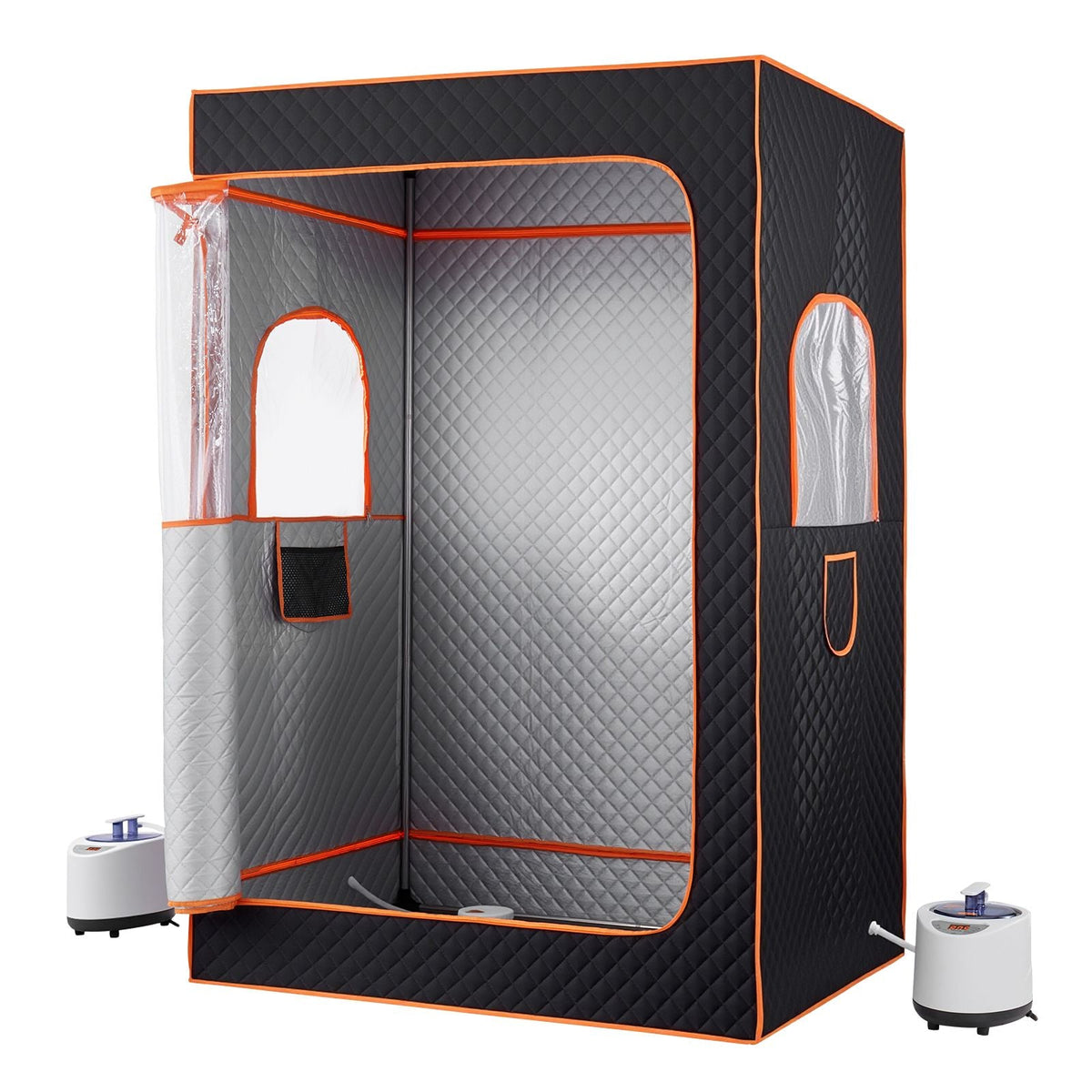 Upgraded Portable Steam Sauna for Home, 2 Person Full Body Home Spa Tent with Steamer & 2 Foldable Chairs & Remote & 2 Essential Oil Boxes,Heavy-Duty Stainless Steel Frame Sauna Box, (Black)