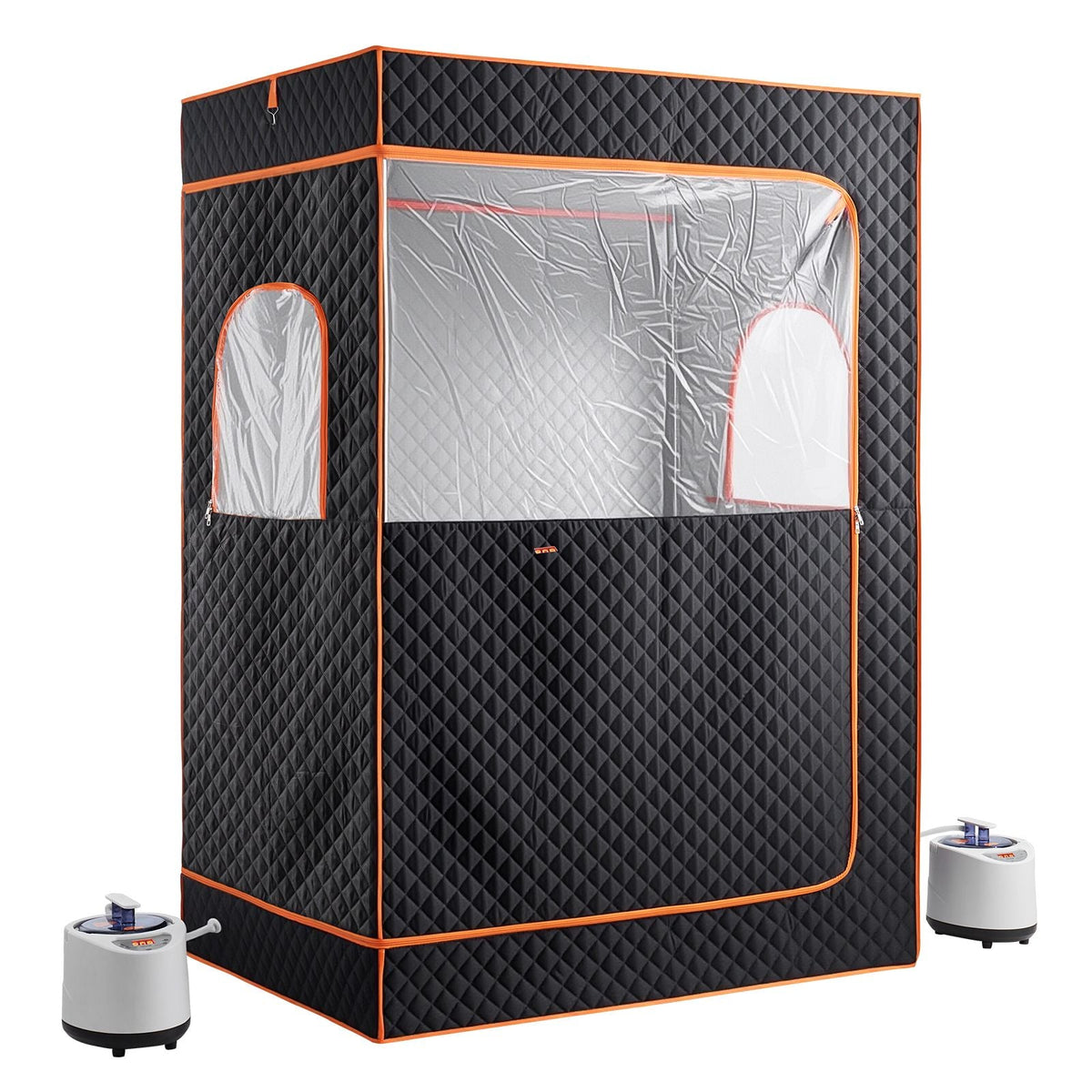 Upgraded Portable Steam Sauna for Home, 2 Person Full Body Home Spa Tent with Steamer & 2 Foldable Chairs & Remote & 2 Essential Oil Boxes,Heavy-Duty Stainless Steel Frame Sauna Box, (Black)