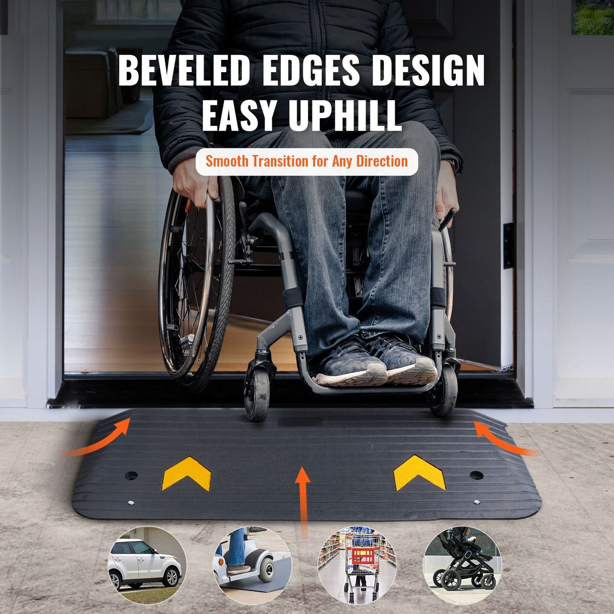 Upgraded Rubber Threshold Ramp, 1.5" Rise Wheelchair Ramp Doorway, Natural Curb Ramp Rated 33069 lbs Load Capacity, Non-Slip Textured Surface Rubber Curb Ramp for Wheelchair and Scooter