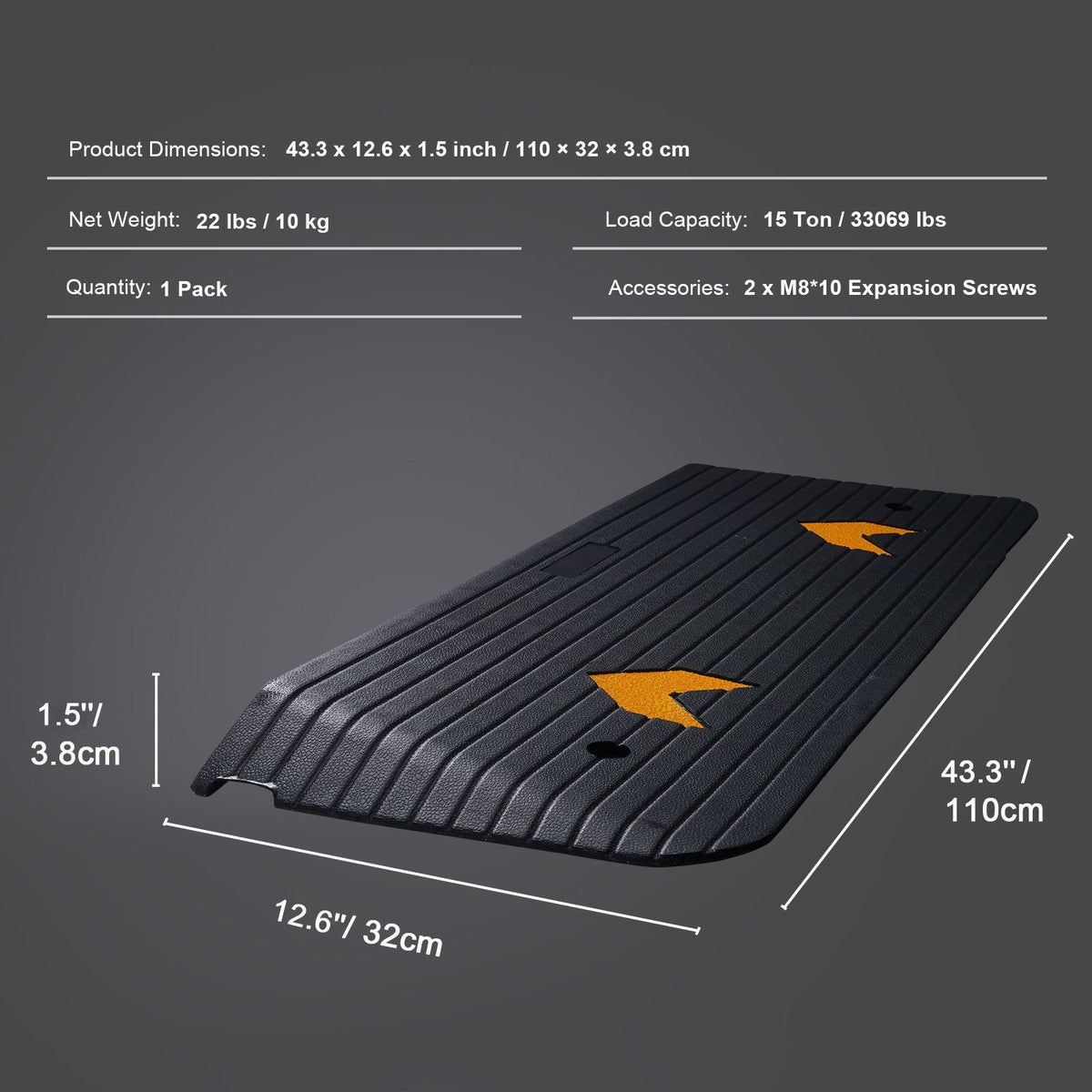 Upgraded Rubber Threshold Ramp, 1.5" Rise Wheelchair Ramp Doorway, Natural Curb Ramp Rated 33069 lbs Load Capacity, Non-Slip Textured Surface Rubber Curb Ramp for Wheelchair and Scooter