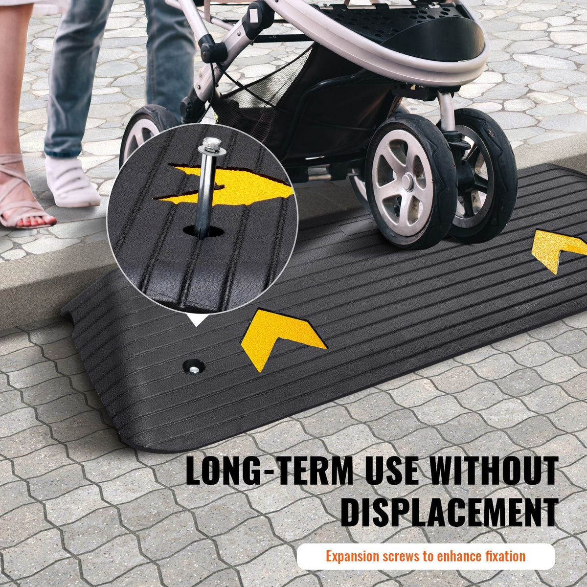 Upgraded Rubber Threshold Ramp, 1.5" Rise Wheelchair Ramp Doorway, Natural Curb Ramp Rated 33069 lbs Load Capacity, Non-Slip Textured Surface Rubber Curb Ramp for Wheelchair and Scooter