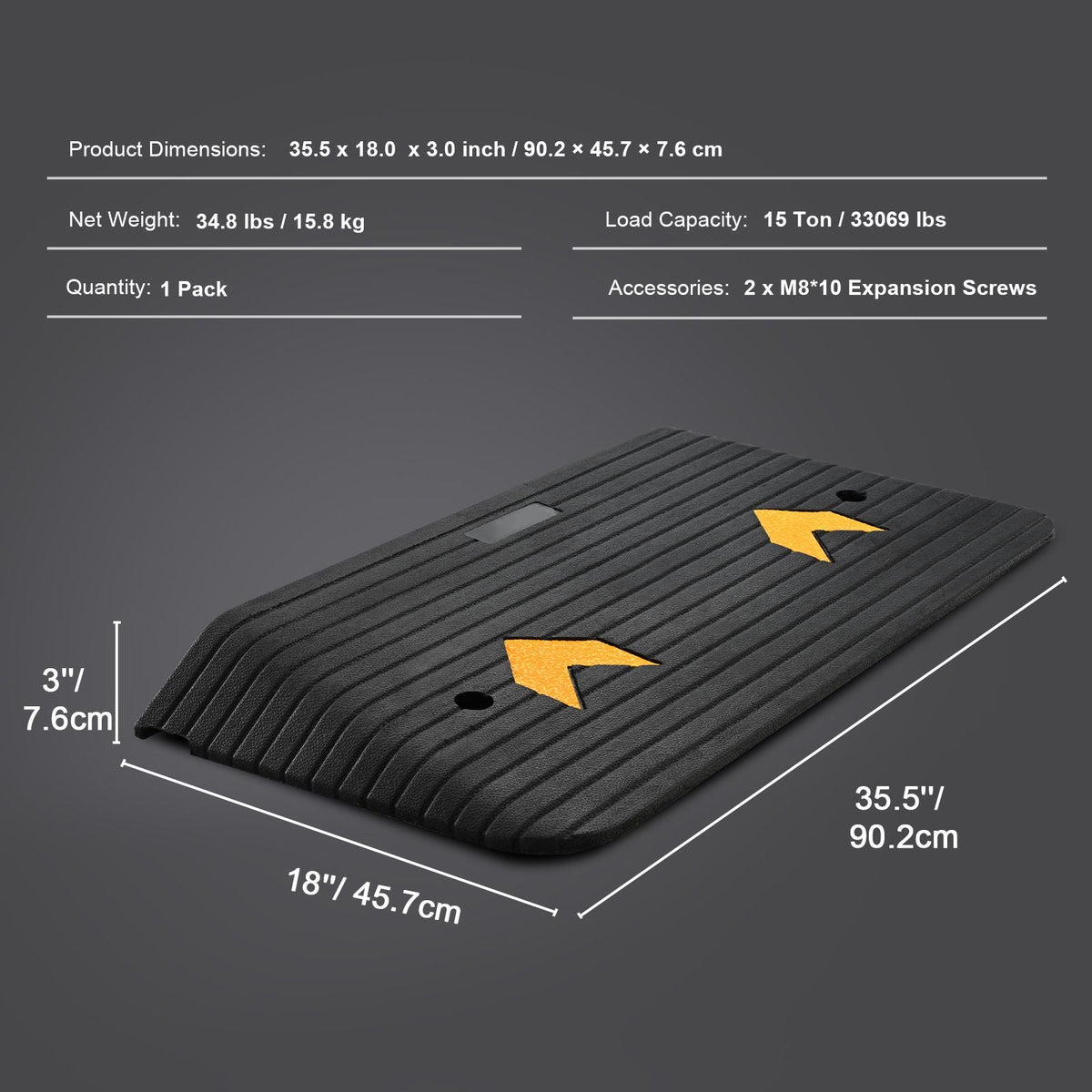 Upgraded Rubber Threshold Ramp, 3" Rise Door Ramp with 1 Channel, Natural Rubber Car Ramp with Non-Slip Textured Surface, 33069 lbs Load Capacity Curb Ramp for Wheelchair and Scooter