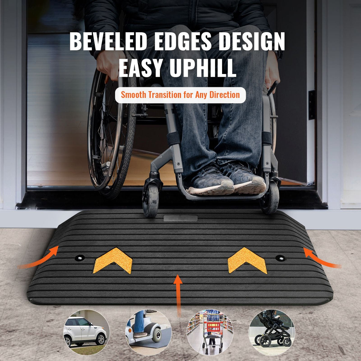 Upgraded Rubber Threshold Ramp, 3" Rise Door Ramp with 1 Channel, Natural Rubber Car Ramp with Non-Slip Textured Surface, 33069 lbs Load Capacity Curb Ramp for Wheelchair and Scooter