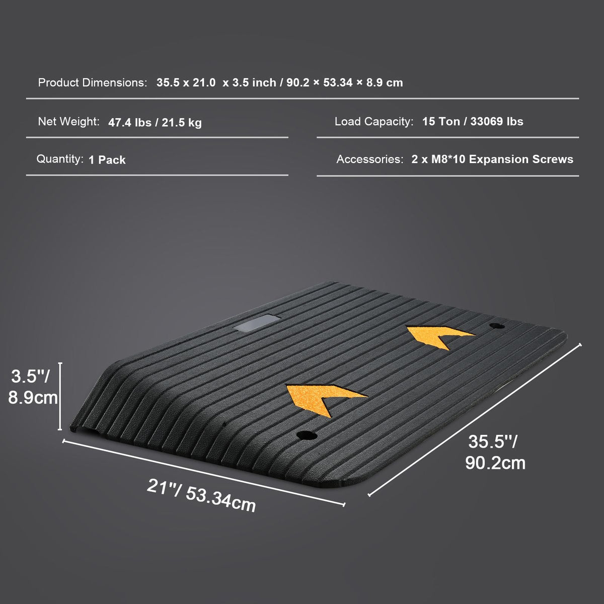 Upgraded Rubber Threshold Ramp, 3.5" Rise Door Ramp with 1 Channel, Natural Rubber Car Ramp with Non-Slip Textured Surface, 33069 lbs Load Capacity Curb Ramp for Wheelchair and Scooter