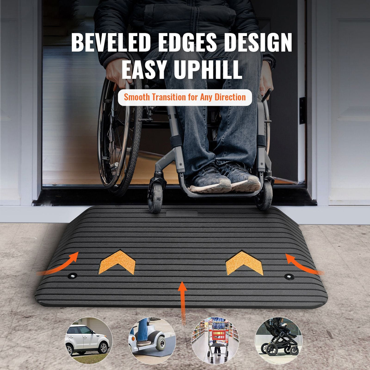 Upgraded Rubber Threshold Ramp, 3.5" Rise Door Ramp with 1 Channel, Natural Rubber Car Ramp with Non-Slip Textured Surface, 33069 lbs Load Capacity Curb Ramp for Wheelchair and Scooter