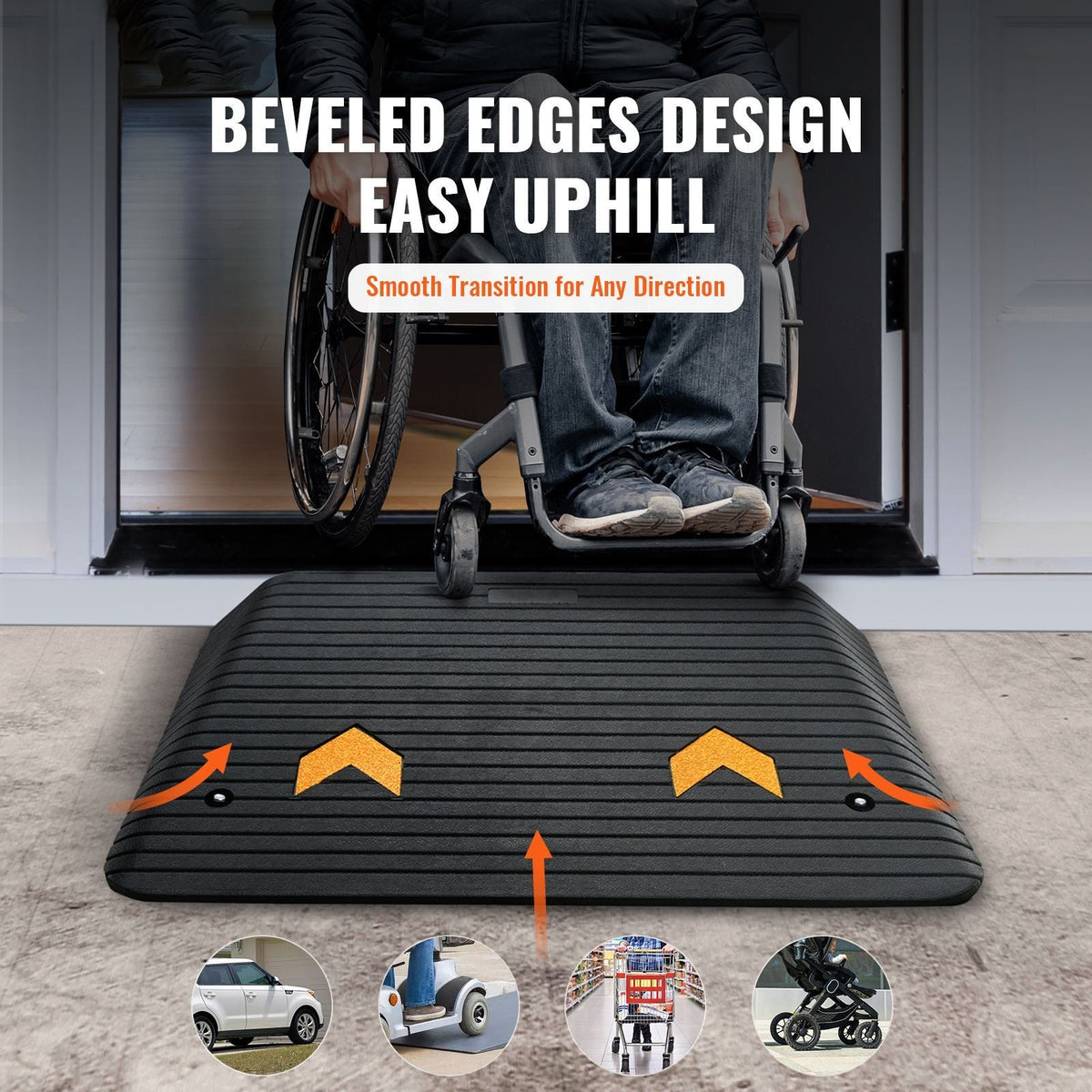 Upgraded Rubber Threshold Ramp, 4" Rise Door Ramp with 1 Channel, Natural Rubber Car Ramp with Non-Slip Textured Surface, 33069 lbs Load Capacity Curb Ramp for Wheelchair and Scooter