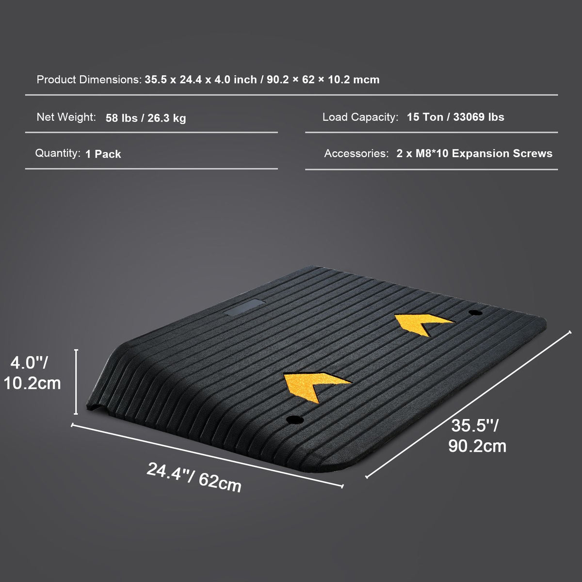 Upgraded Rubber Threshold Ramp, 4" Rise Door Ramp with 1 Channel, Natural Rubber Car Ramp with Non-Slip Textured Surface, 33069 lbs Load Capacity Curb Ramp for Wheelchair and Scooter