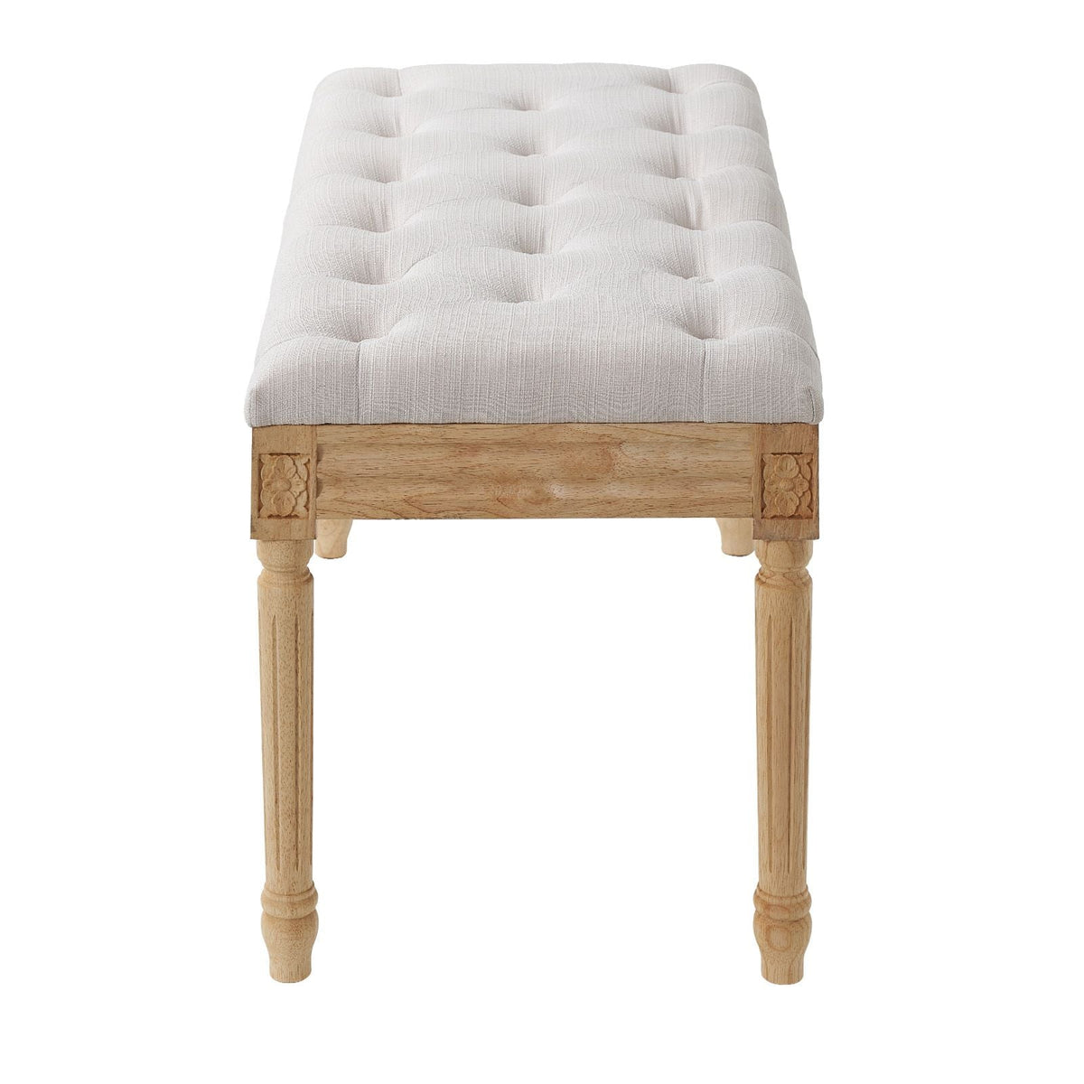 Upholstered Bench, 16"W Ottoman Bench, End of Bed Bench with Foam Padded Cushion and Rubberwood Legs, Tufted Footrest Stool Entryway Bench for Dining Room, Living Room, Bedroom, Hallway, Beige