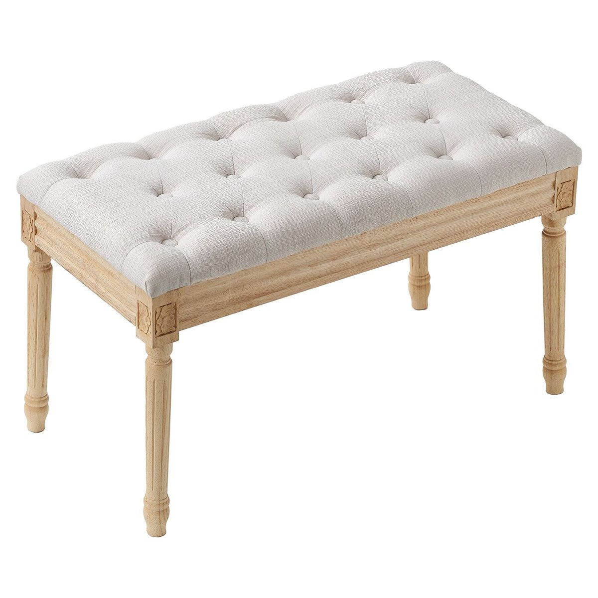 Upholstered Bench, 16"W Ottoman Bench, End of Bed Bench with Foam Padded Cushion and Rubberwood Legs, Tufted Footrest Stool Entryway Bench for Dining Room, Living Room, Bedroom, Hallway, Beige