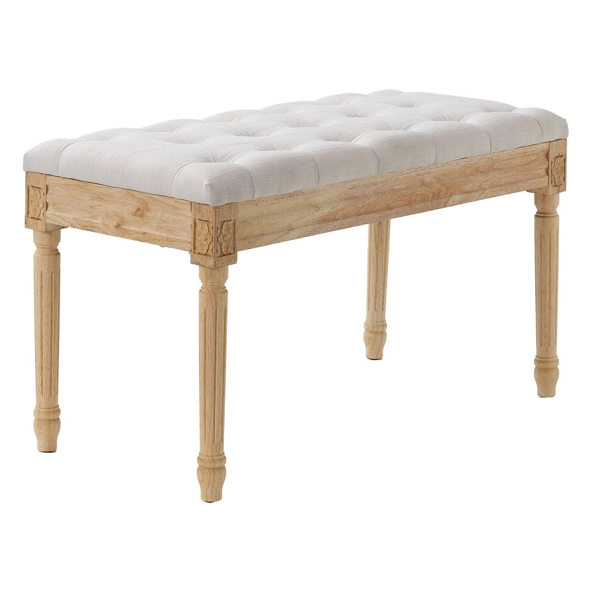 Upholstered Bench, 16"W Ottoman Bench, End of Bed Bench with Foam Padded Cushion and Rubberwood Legs, Tufted Footrest Stool Entryway Bench for Dining Room, Living Room, Bedroom, Hallway, Beige