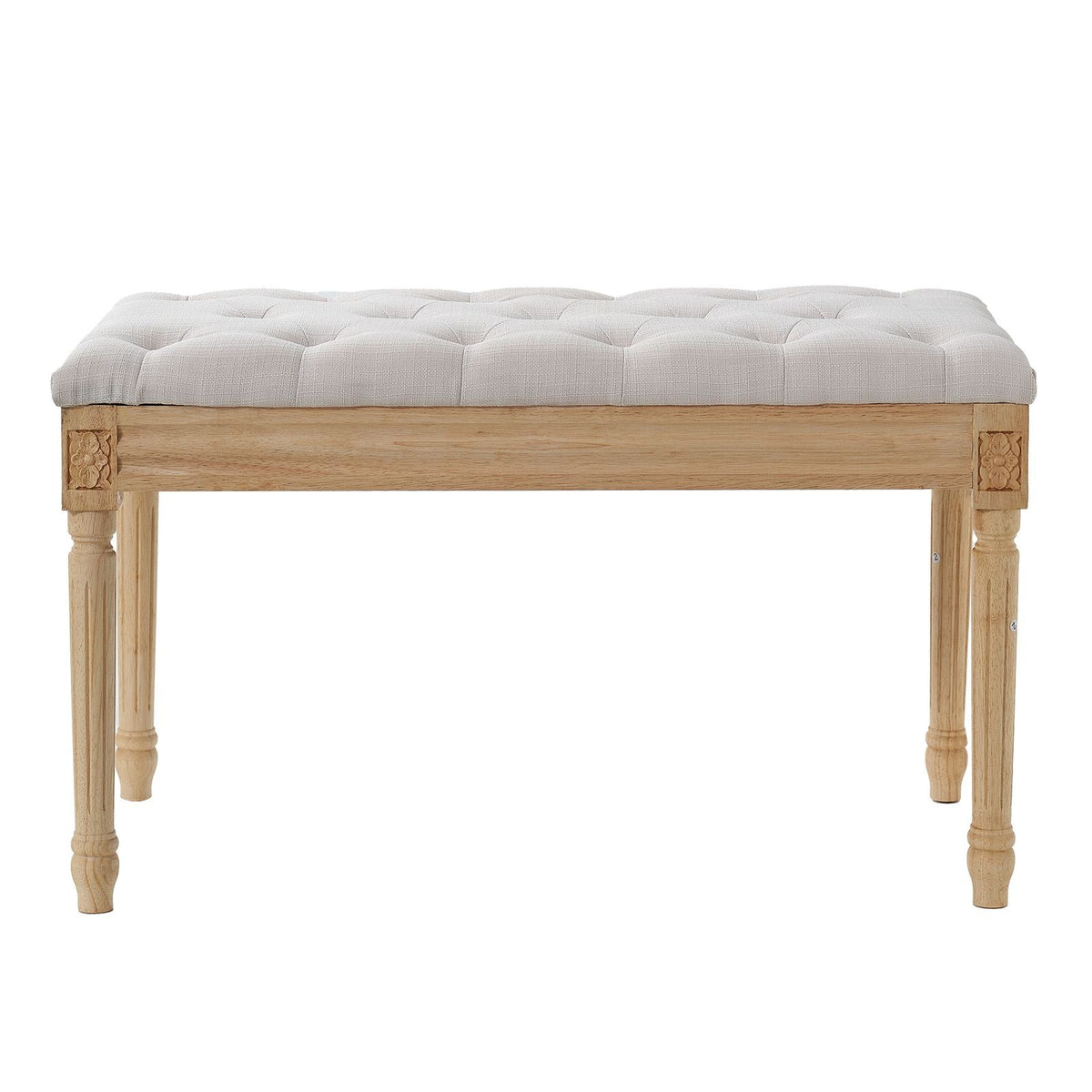 Upholstered Bench, 16"W Ottoman Bench, End of Bed Bench with Foam Padded Cushion and Rubberwood Legs, Tufted Footrest Stool Entryway Bench for Dining Room, Living Room, Bedroom, Hallway, Beige