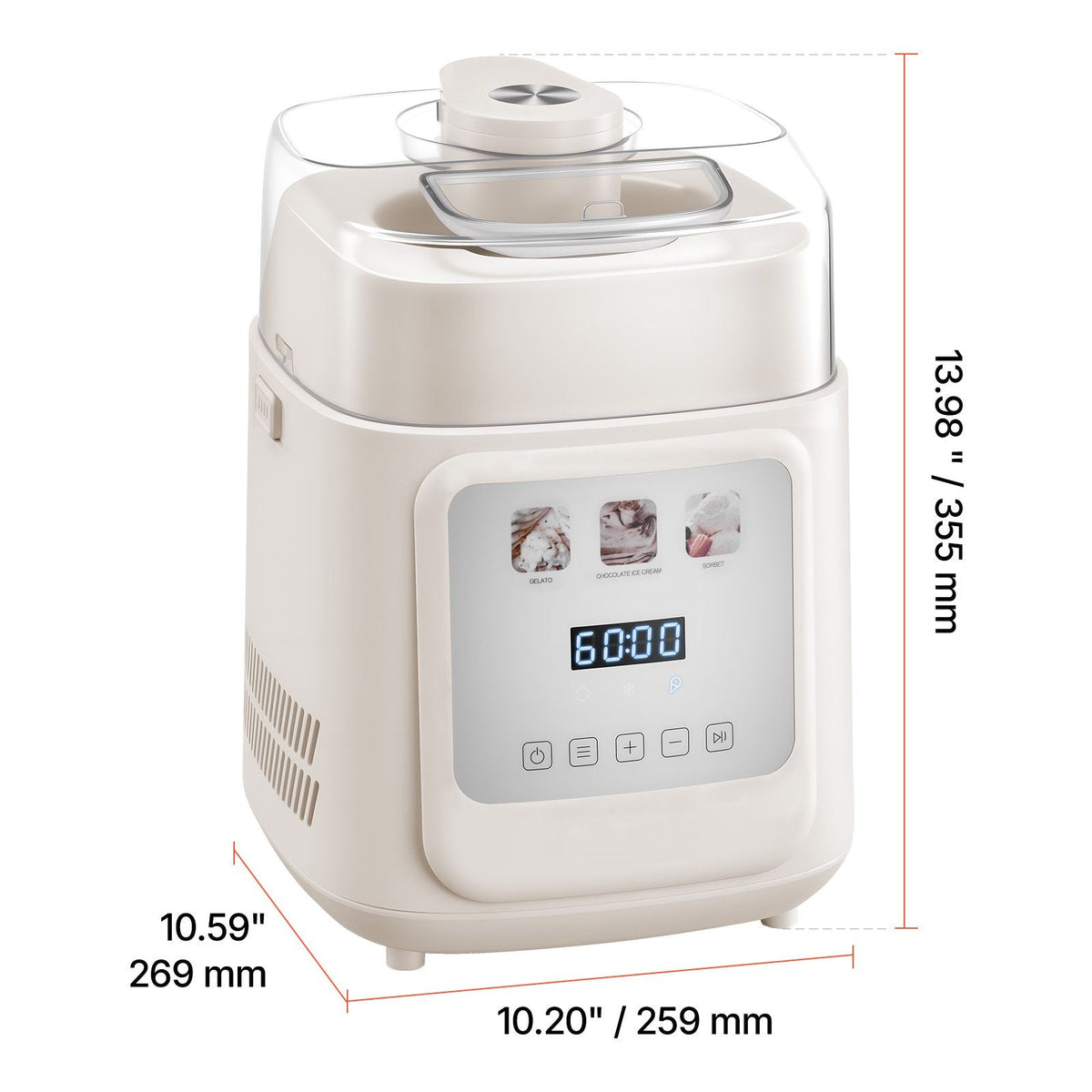 Upright Automatic Ice Cream Maker with Built-in Compressor, 1 Quart No Pre-freezing Gelato Maker & Frozen Yogurt Machine, 4 Modes Electric Sorbet-Maker, Compressor Ice Cream Machine for Home
