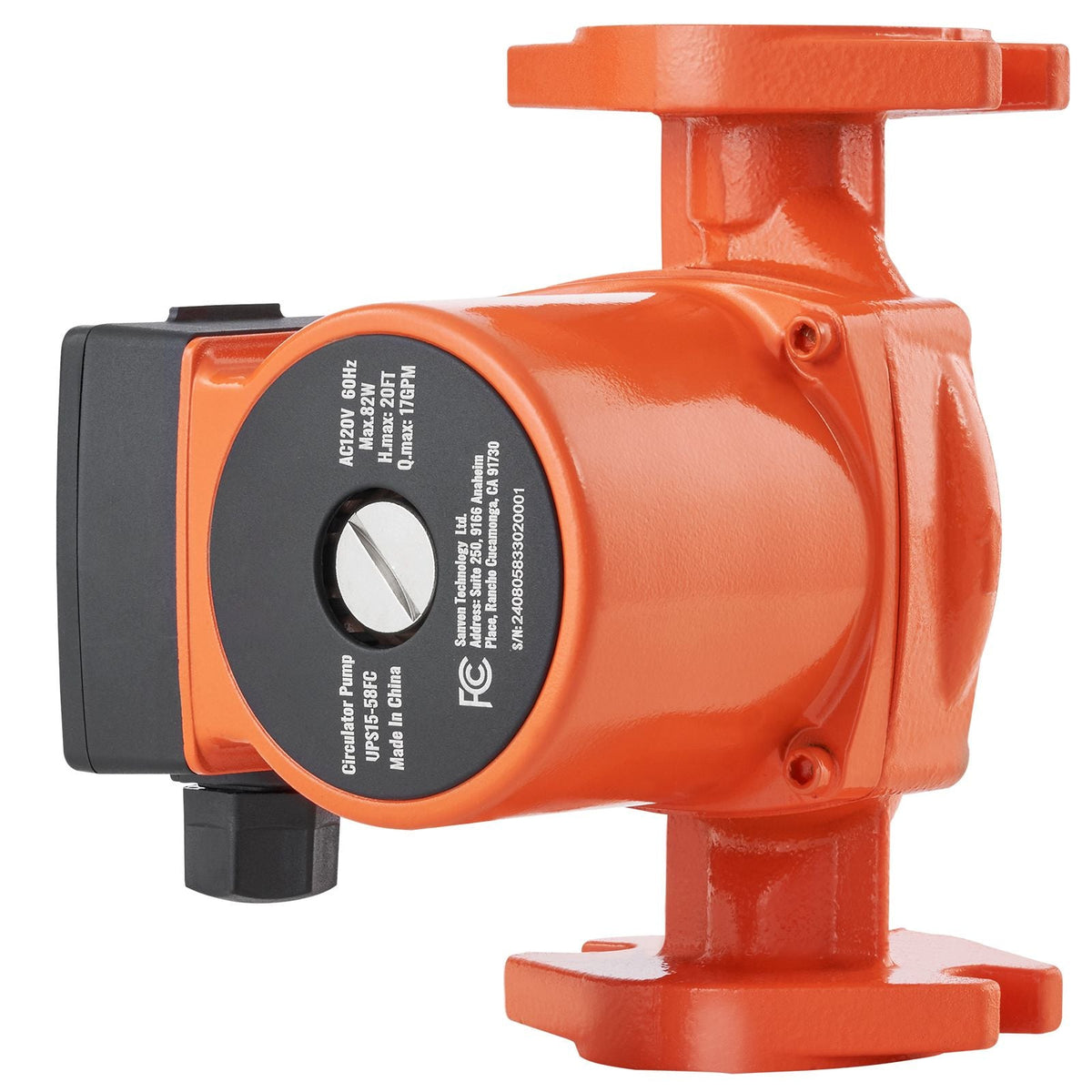 UPS15-58FC Hot Water Recirculating Pump, 110V, 82W 17 GPM Hot Water Circulation Pump, 1" NPT Flange 3-Speed Circulator Pump, Quiet Operation Circulator Pump for Home Water Heater System