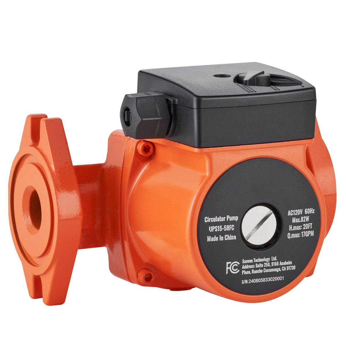 UPS15-58FC Hot Water Recirculating Pump, 110V, 82W 17 GPM Hot Water Circulation Pump, 1" NPT Flange 3-Speed Circulator Pump, Quiet Operation Circulator Pump for Home Water Heater System